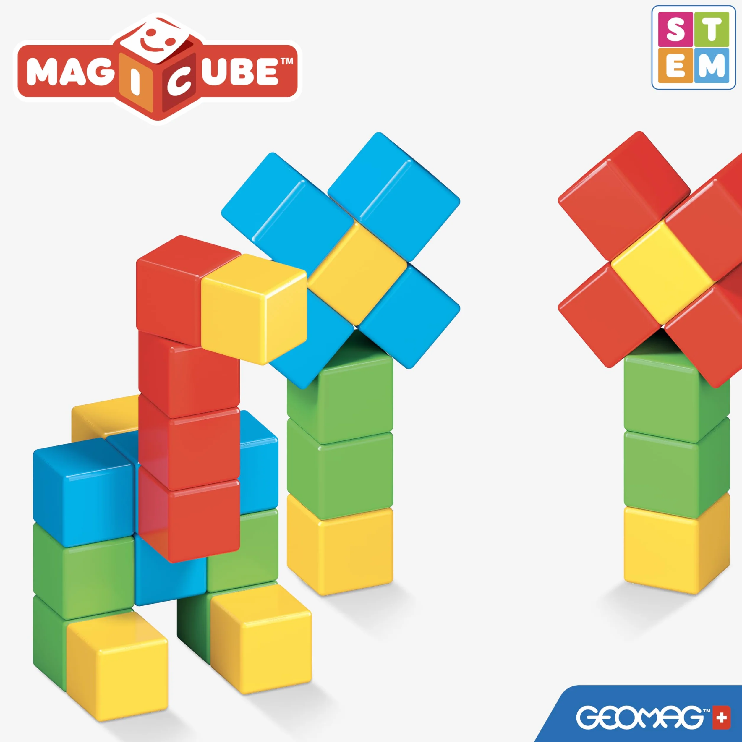 Geomag Magicube 1+ Full Color 153 - Cubi Magnetici per Bambini - Monocolore - Confezione da 16 Cubi