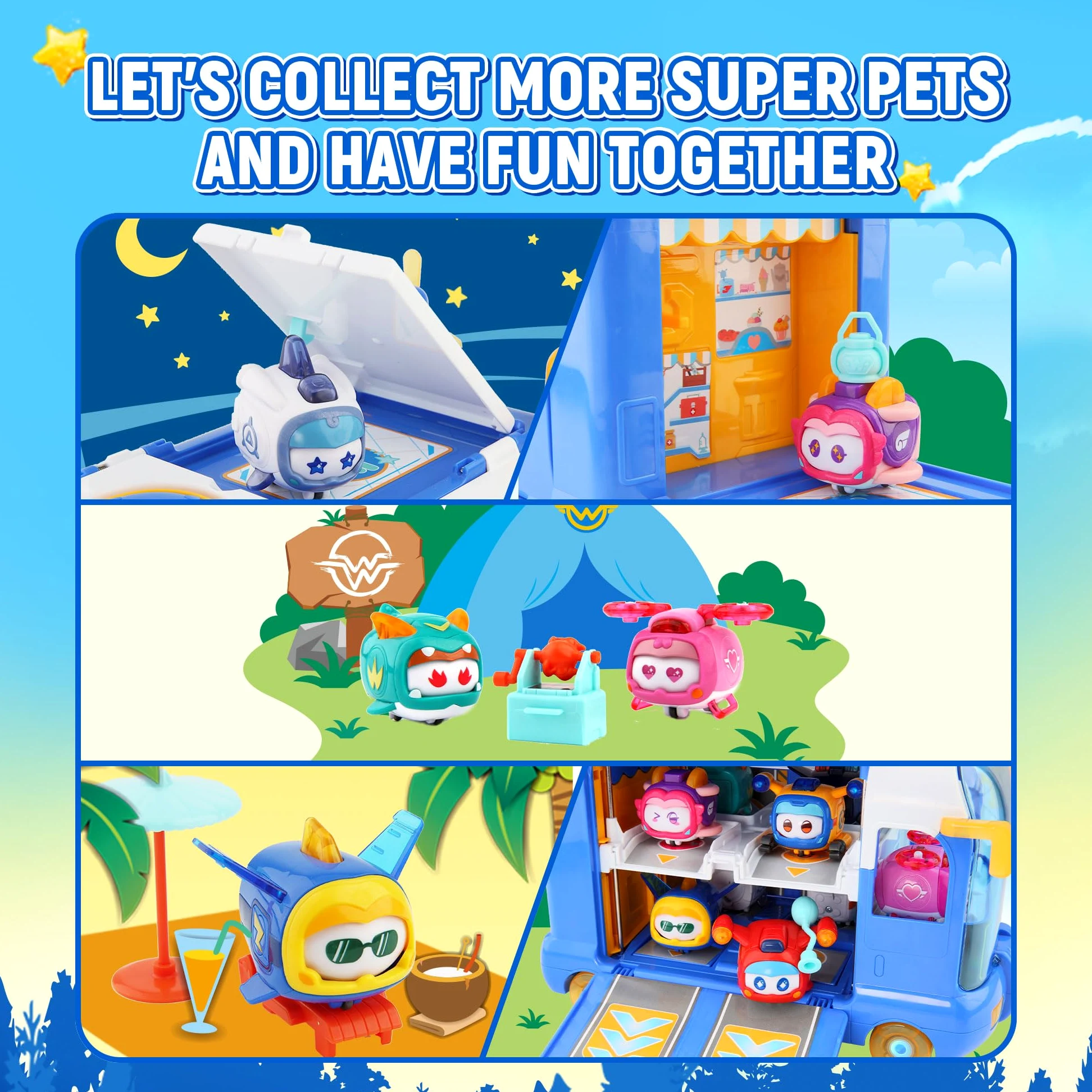 Super Wings 2-in-1 Super Pets Mini Base con Super Pet Jett & Dizzy, Aereo Giocattolo per Bambini 3 4 5 6 7 8 Anni Ragazzo Ragazza