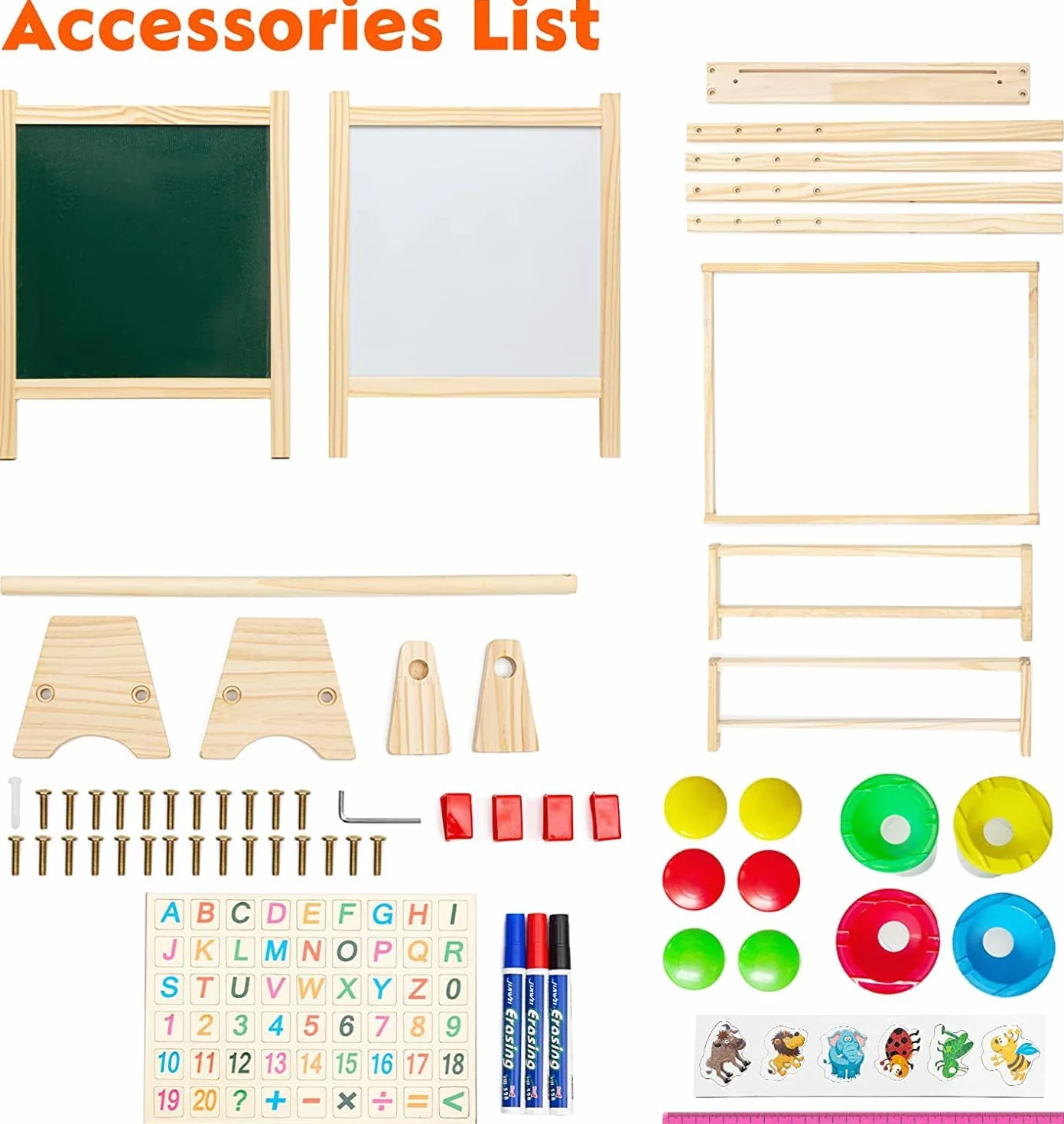 Cavalletto per bambini Tavola da gioco in legno per bambini Tavola in legno per bambini con rotolo di carta Lavagna bianca e lavagna a doppia faccia Cavalletto per bambini