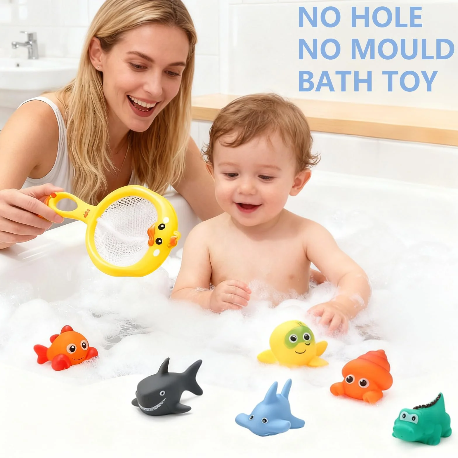 Giochi Bagnetto Neonato - Set 9 Pezzi Giochi da Bagno Senza Muffa Senza Foro, Animaletti di Gomma per Bambini, Giochi Bagnetto Neonato,Giochi d’Acqua e Piscina per Neonati e Bimbi