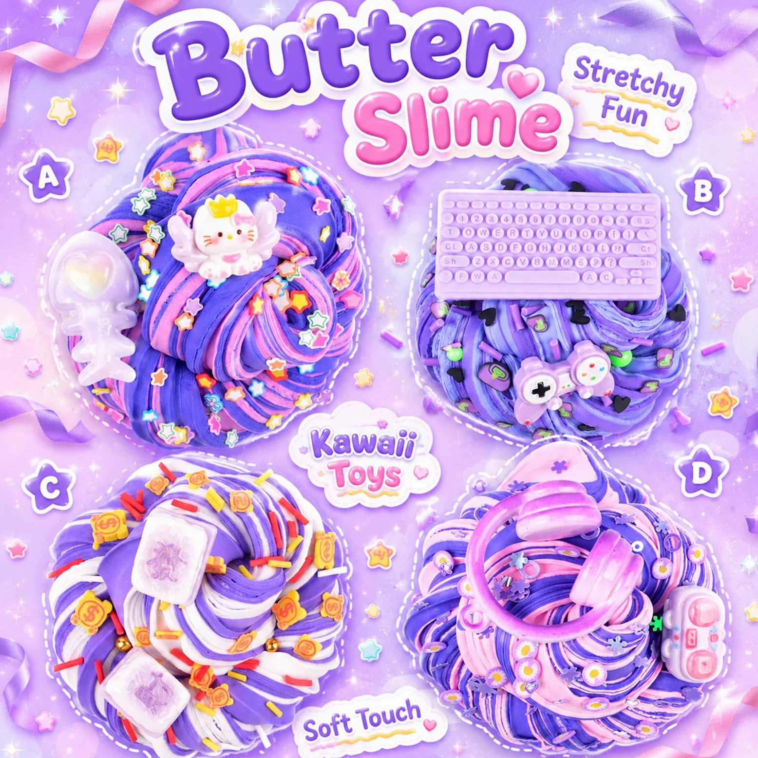 Kit di slime viola a forma di nuvola, 12 pezzi, morbido giocattolo sensoriale | per bambini dagli 8 ai 12 anni, bomboniere per feste di compleanno, riempitivi per sacchetti per ragazze e ragazzi