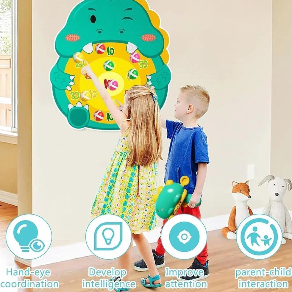 Gioco Freccette Bambini Dinosauro Pistola Blaster Giocattolo Bersaglio 12 Palline Appiccicose