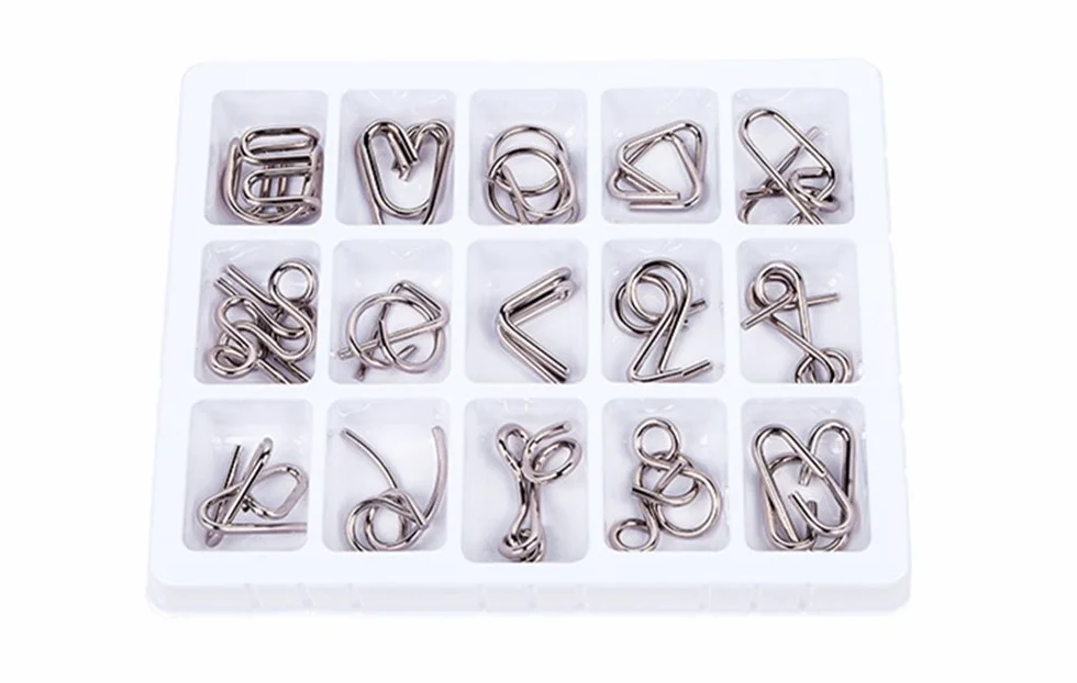 RoseFlower Metal Wire Puzzle Set 15, Rompicapo in Metallo Torsione 3D Gioco Mente Classico Giocattoli Educativi IQ Test Regalo Adulti Bambini
