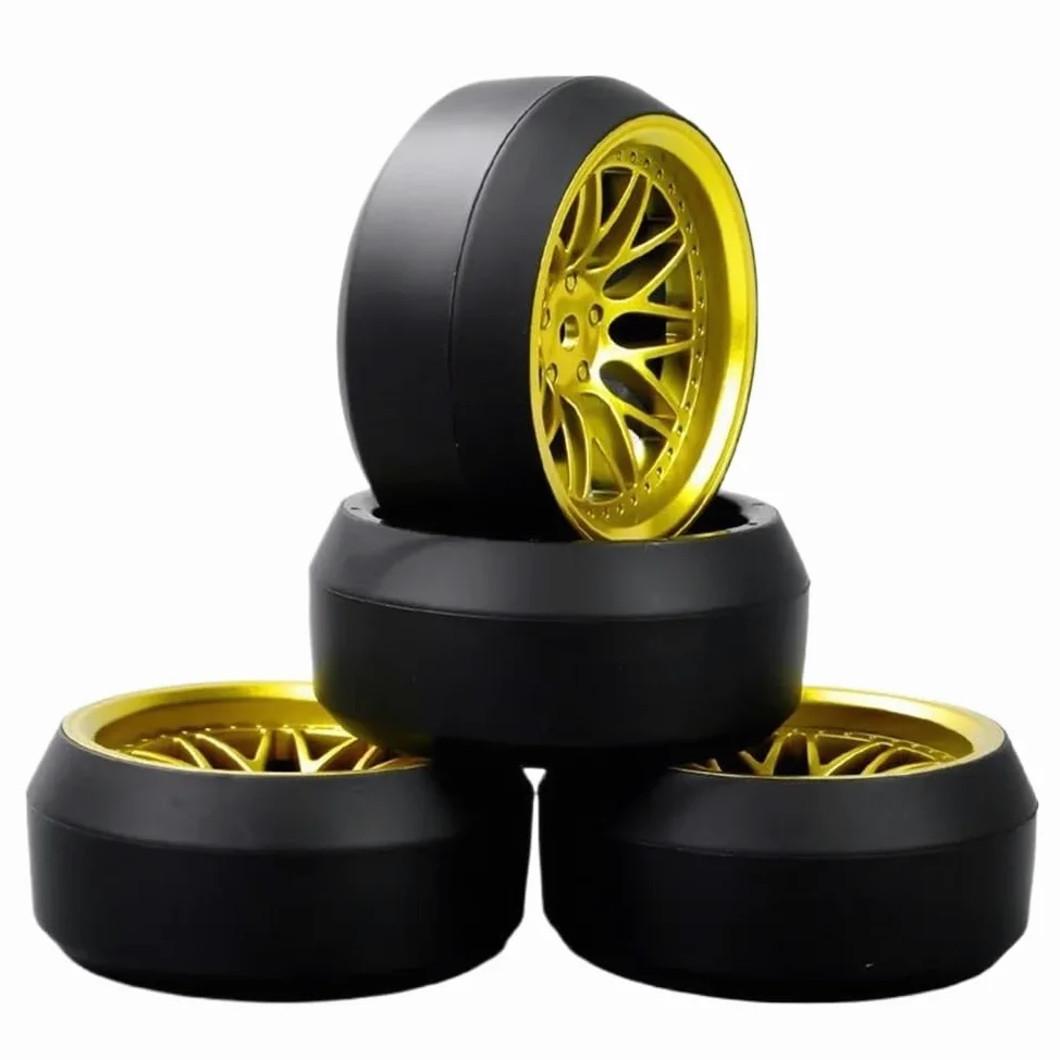 1 set di 4 pneumatici e cerchioni RC da drift in scala 1/10, offset 6 mm, esagonale 12 mm, compatibile con vari modelli di auto.