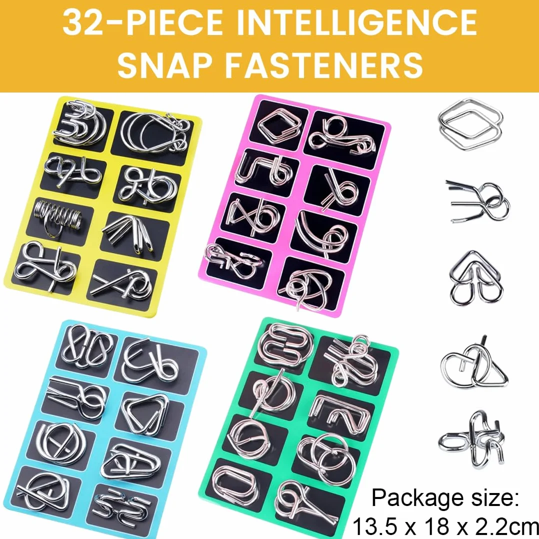 Puzzle da Anelli in Metallo 32 Pezzi, Rompicapo IQ per Adulti e Bambini, Giochi di Abilità