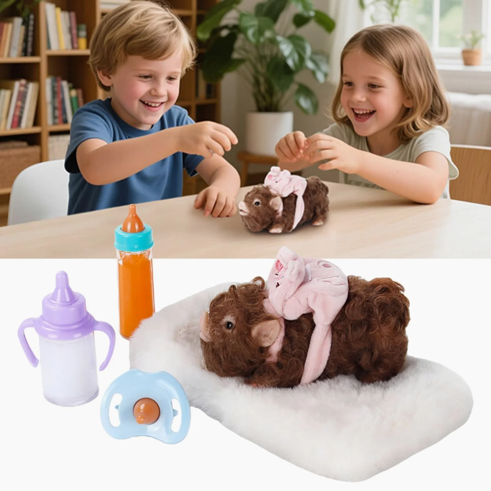 Giocattolo da spremere Piggy per Capelli, 2pcs Set | Morbida bambola elastica a forma animale per bambini Giochi ruolo Rilassamento Antistress Attività