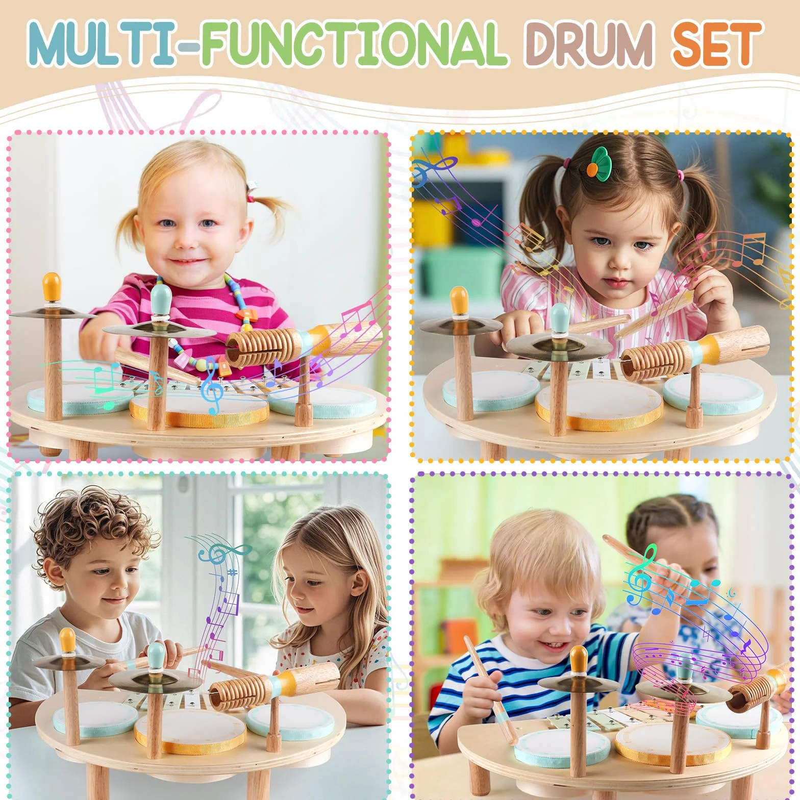 Set di batteria per bambini - Strumenti musicali per bambini da 1 a 3 anni, giocattoli musicali educativi per bambini in età prescolare, giocattoli montessori per bambini di 3 anni e più