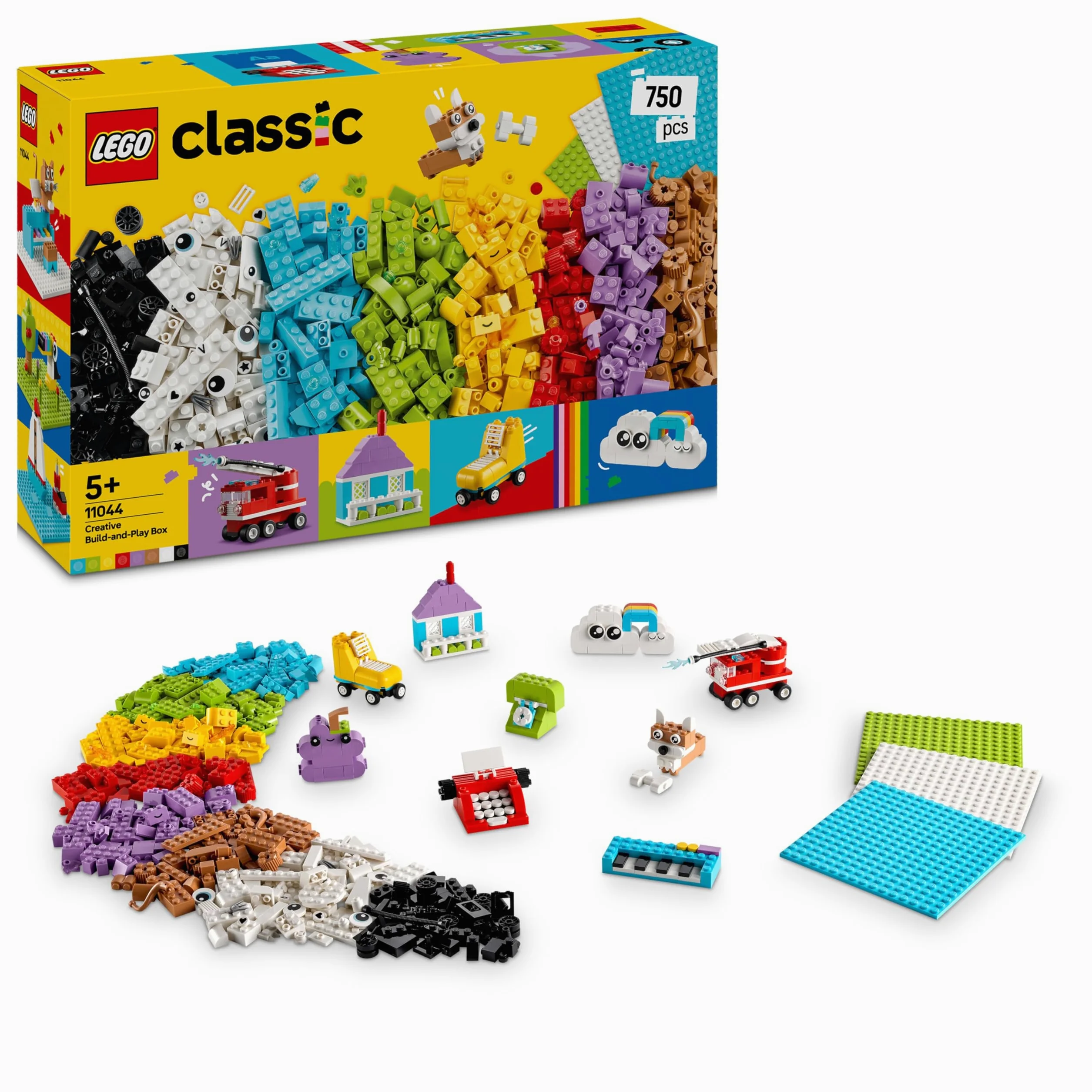 LEGO Classic Scatola Creativa Build-and-Play - Mattoncini Colorati per Costruire Casa, Cane Giocattolo, Camion dei Pompieri, Tastiera e Altro - Giochi Creativi per Bambini e Bambine da 5 Anni - 11044