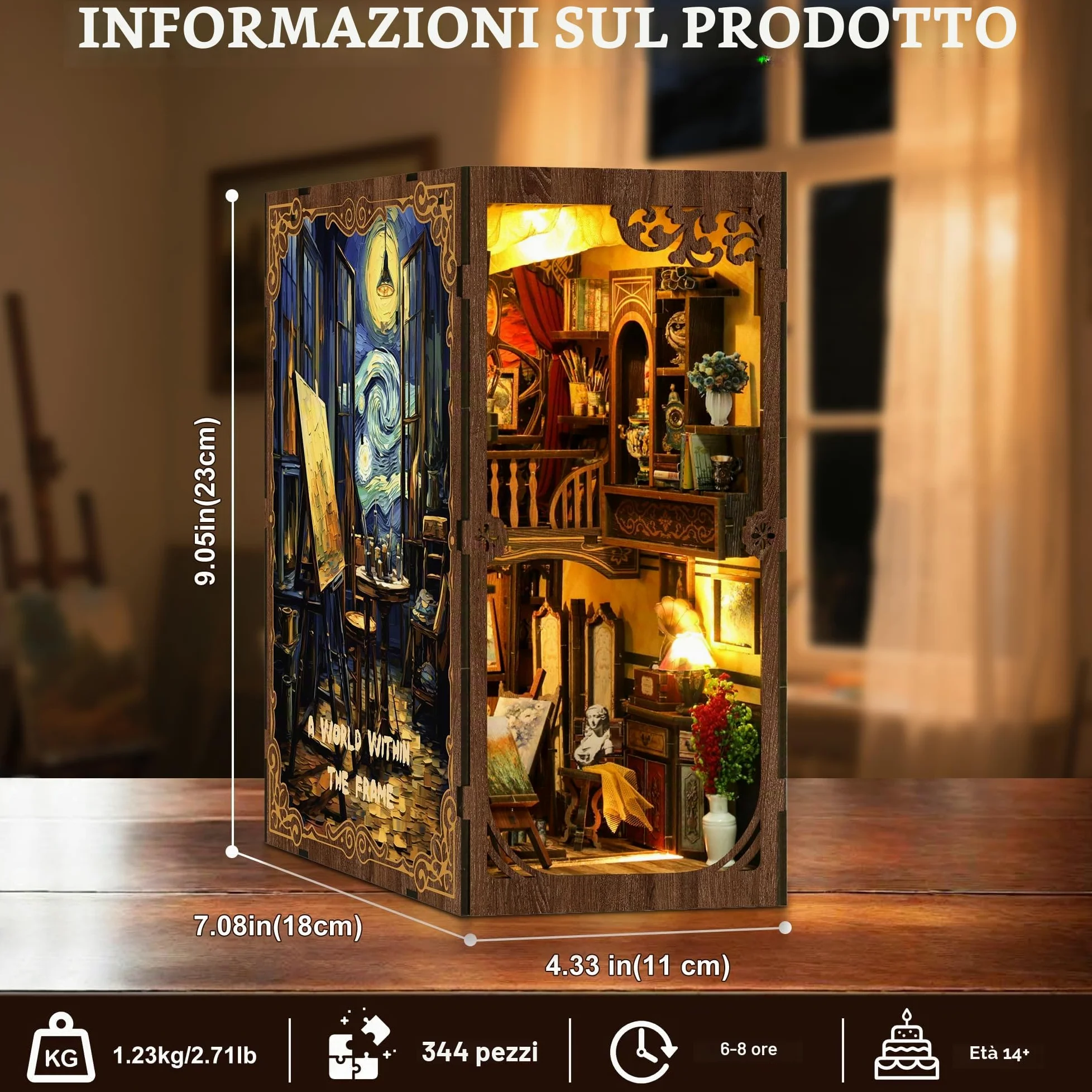 CRIOLPO Kit Book Nook DIY per Adulti - Casa in Miniatura con Luci LED da Montare, Modellismo 3D Creativo per Decorare Librerie - Regalo Originale per Appassionati di Fai da Te