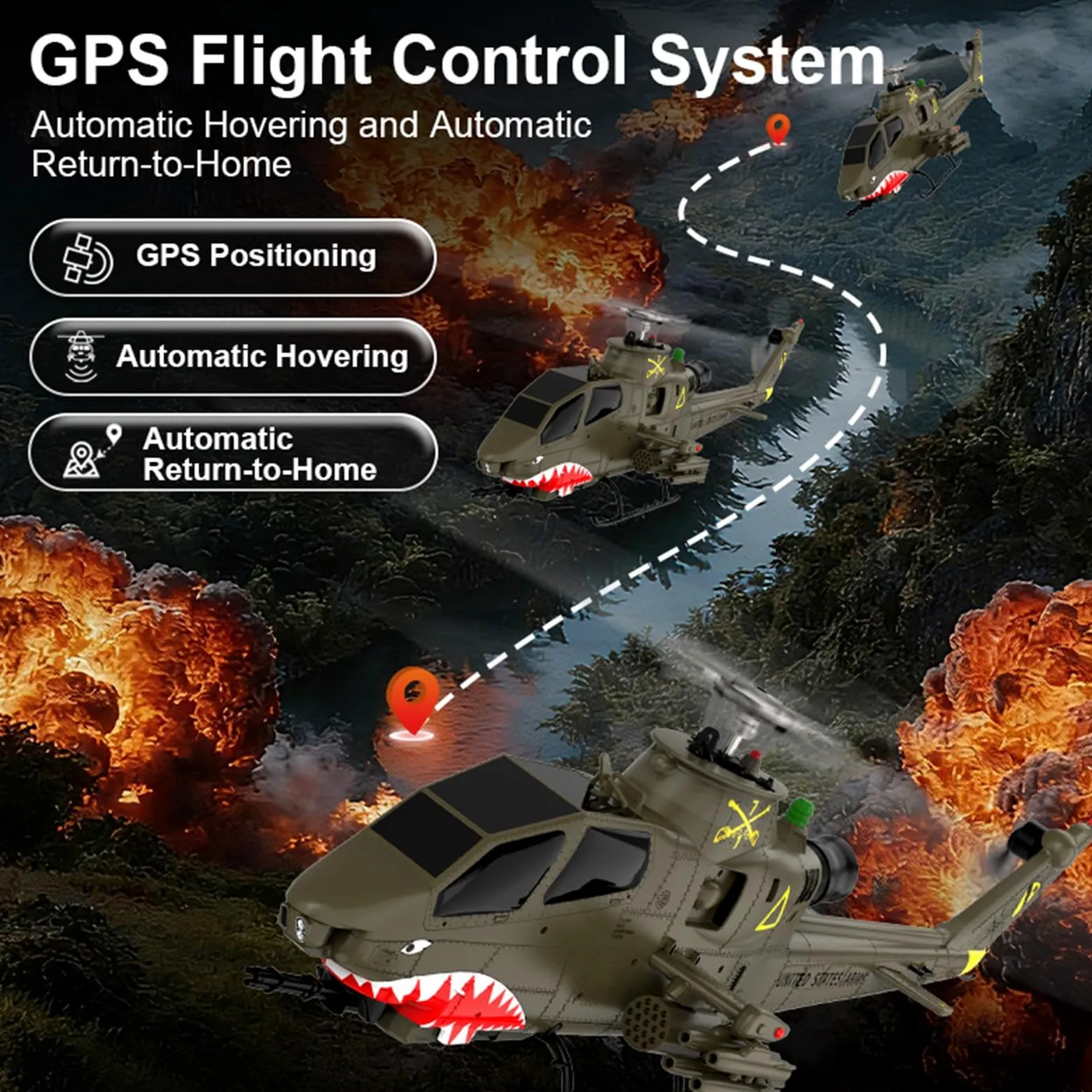 Elicottero radiocomandato elettrico brushless Flying Wolf GPS con volo di oltre 15 minuti doppia batteria custodia per il trasporto adatto ad adulti e principianti(White)