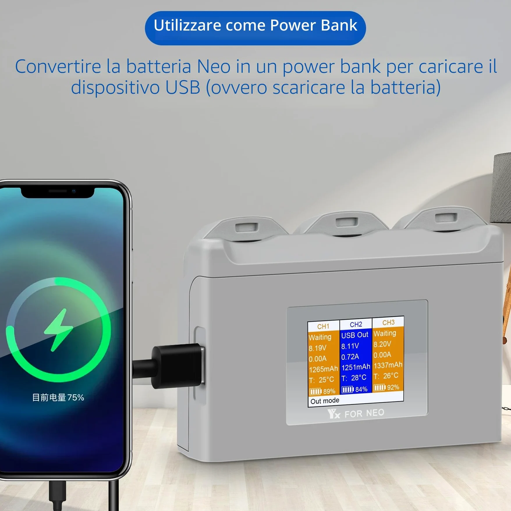 Caricabatteria LCD multifunzione con carica di archiviazione per drone DJI Neo, hub di ricarica bidirezionale, ricarica rapida 3 batterie accessori