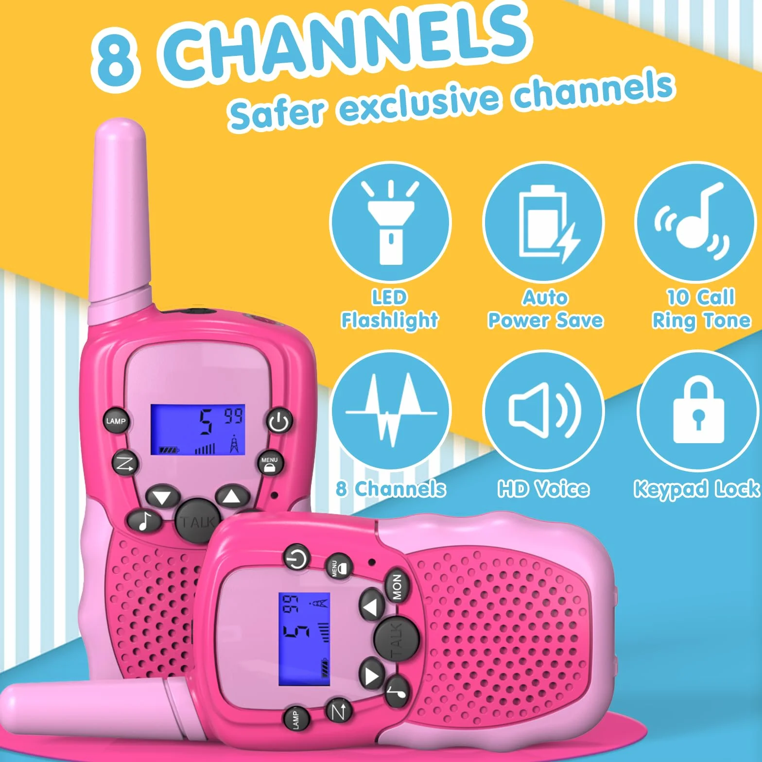 Walkie Talkie per Bambini 8 Canali Radio a 2 Vie con Torcia LCD Retroilluminata Giocattoli 3-12 Anni Regali