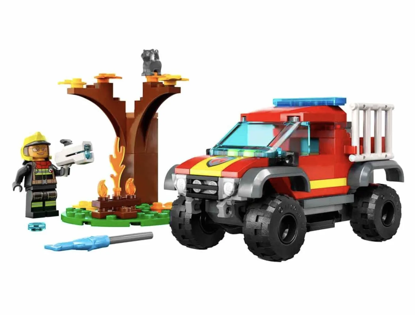 LEGO City Fire Soccorso sul Fuoristrada dei Pompieri, Camion Giocattolo dei Vigili del Fuoco 4x4 Lancia-Elementi d'Acqua, Giochi per Bambini e Bambine 60393