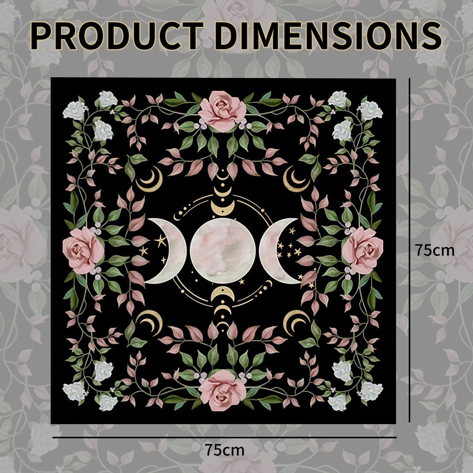 Tappeto Divinatorio per Tarocchi 75x75 cm Tovaglia da Altare Esoterico con Fiori e Fasi Lunari