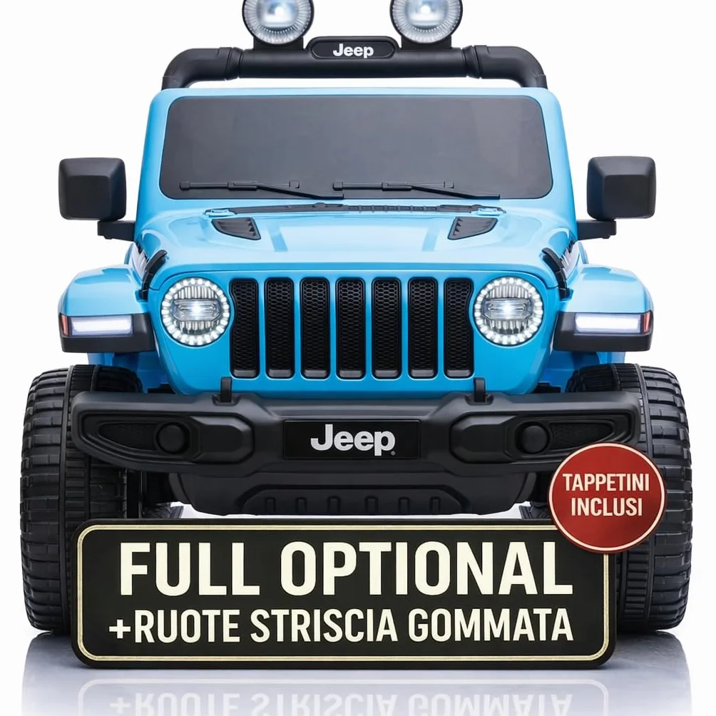 TOYSCAR Macchina Elettrica Per Bambini Jeep Wrangler Rubicon Full Optional CON TAPPETINI Auto Elettrica Per Bambini Telecomandata 2 posti Sedile In Pelle Porte Apribili Doppio Motore Elettrico 12V