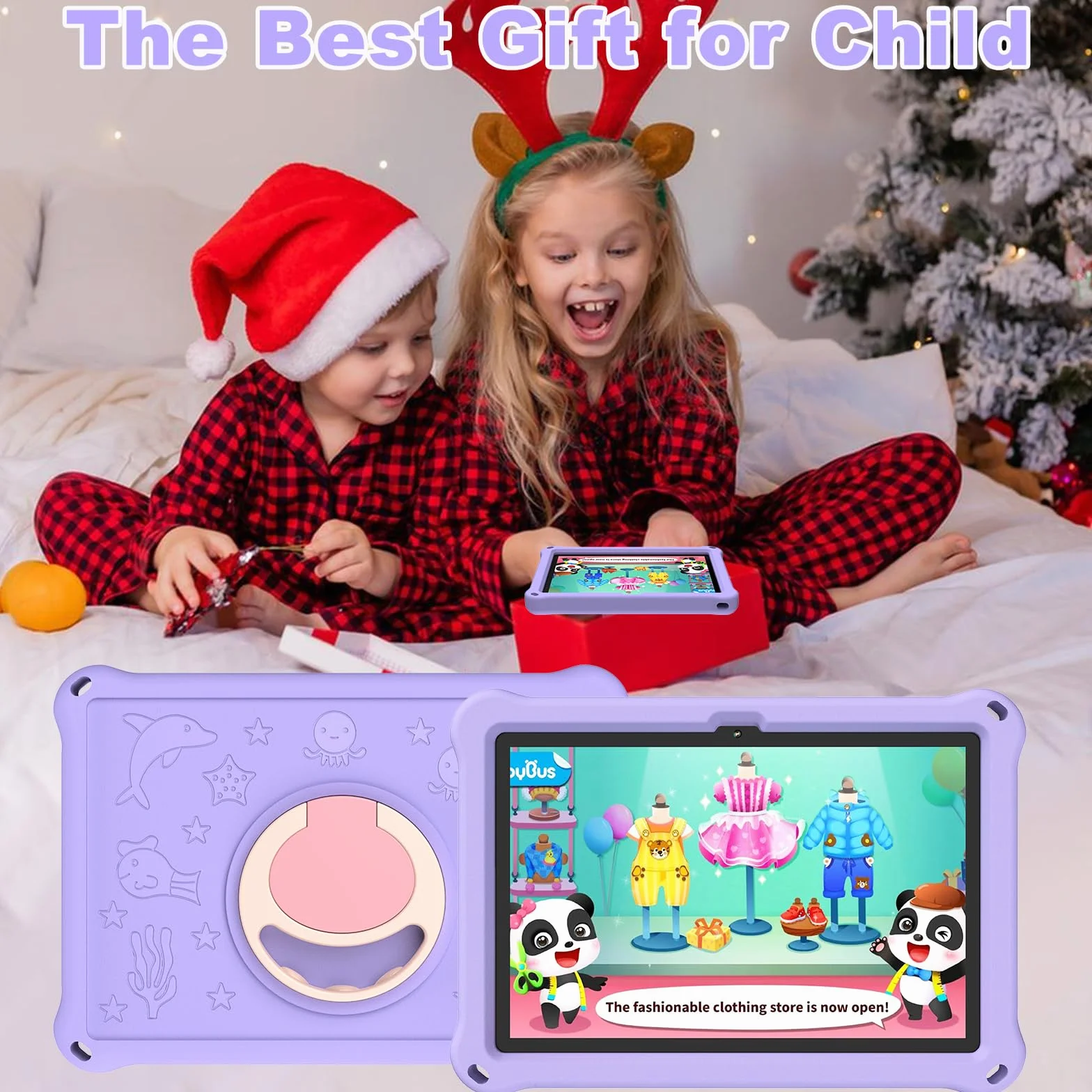 Tablet Bambini 10.1 Pollici, Android 13 Educativo per Bambini 8GB RAM 128GB Rom,Controllo Parentale,6000mAh,WiFi FHD 1280x800 per Tablet PC 3 a 6 Anni con Custodia,Viola