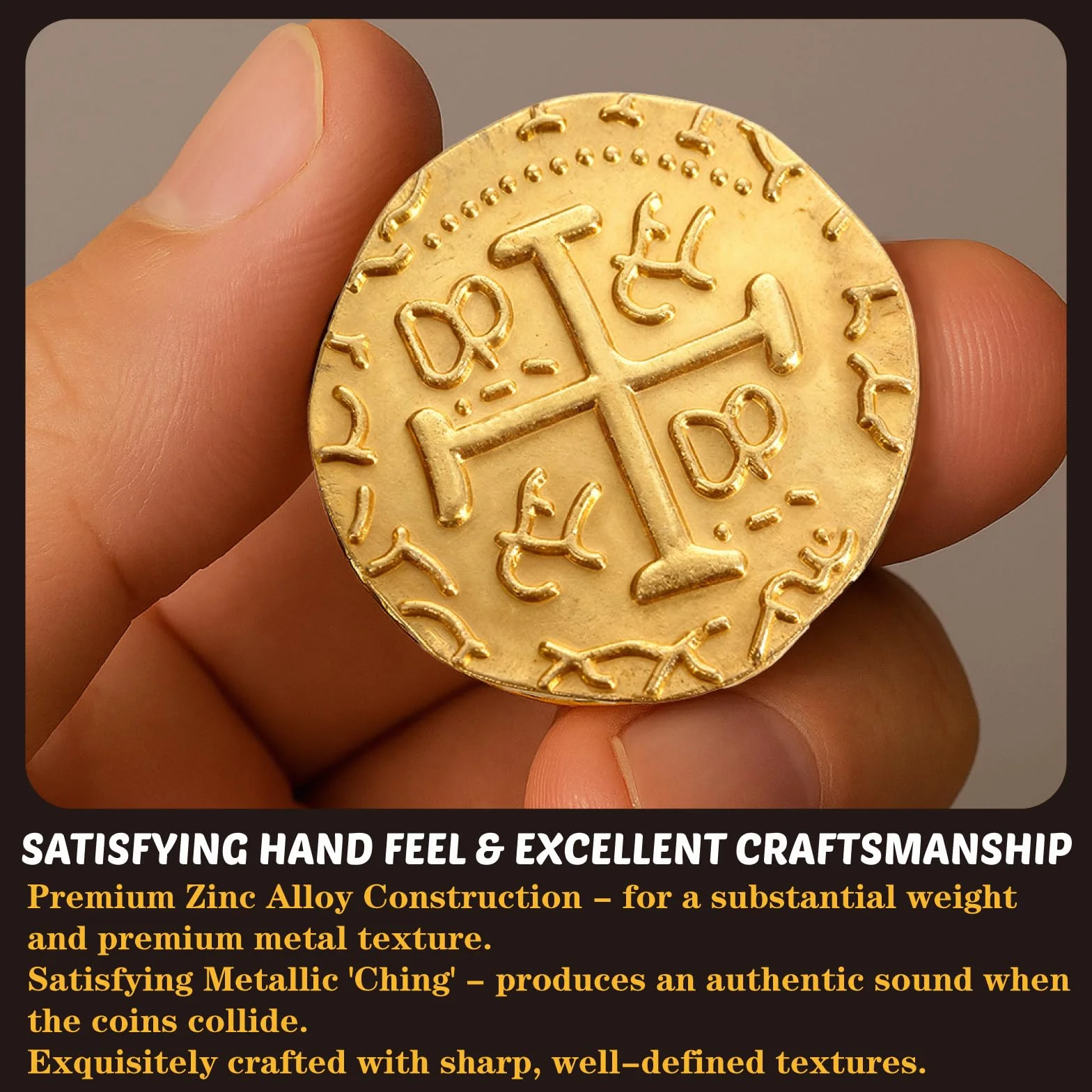 ZUCOS Set di monete da pirata, in metallo, decorazione per giochi da tavolo DND, cosplay, realistica medievale, tesoro dei pirati (oro 12, argento 12, Copper 12, Large)