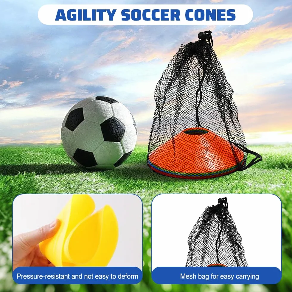 Cintura da Allenamento da Calcio con 10 Pz Coni da Allenamento,Set di Attrezzatura da Allenamenti da Calcio con Tasca a Rete per Bambini e Adulti, Pratica Efficace di Tiro e Passaggio
