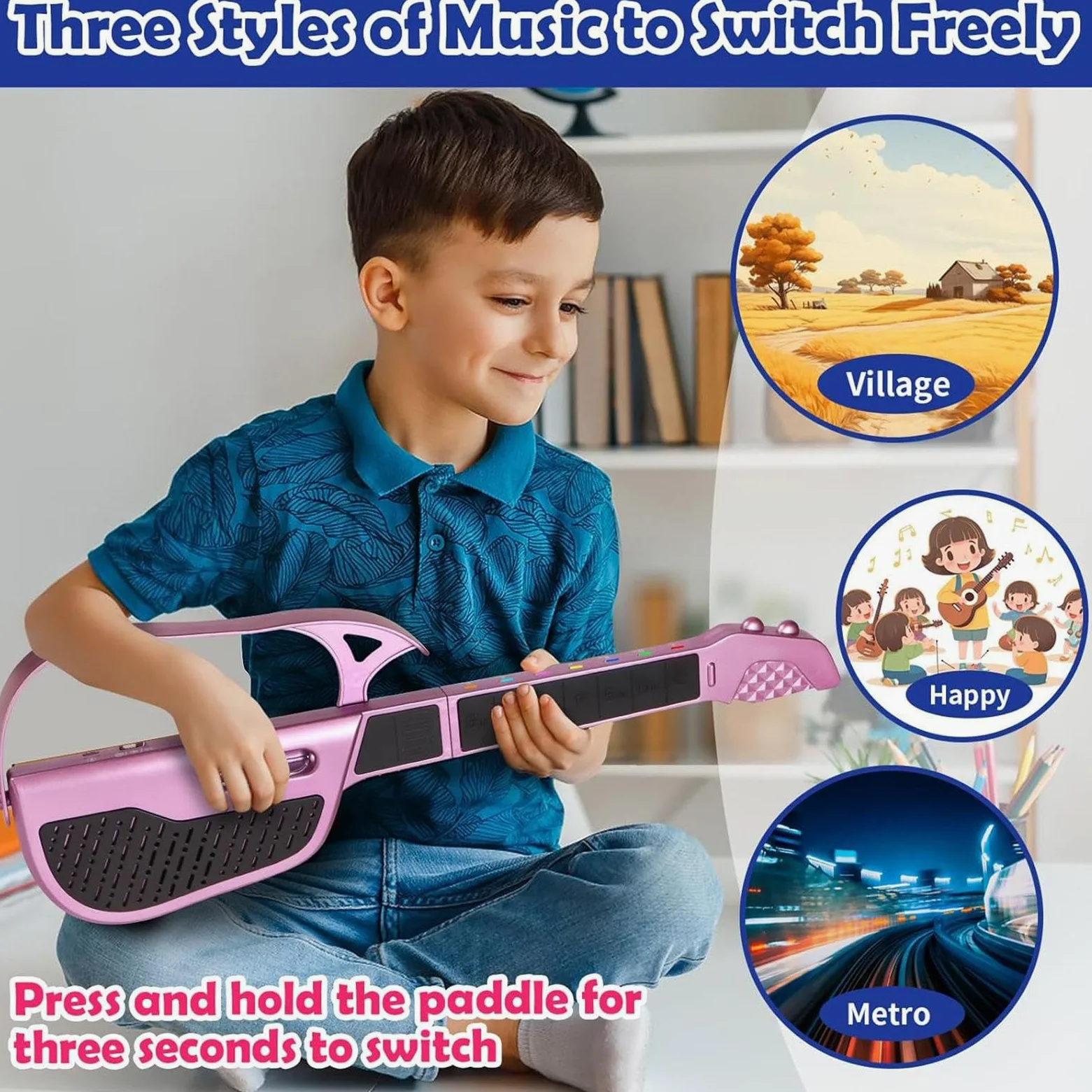 Chitarra Giocattolo Chitarra Piegevole Senza Corde | Giocattolo Musicale Intelligente per Educazione Musicale Bambini Principianti di Gruppo Attività Famiglia Scuola Materna