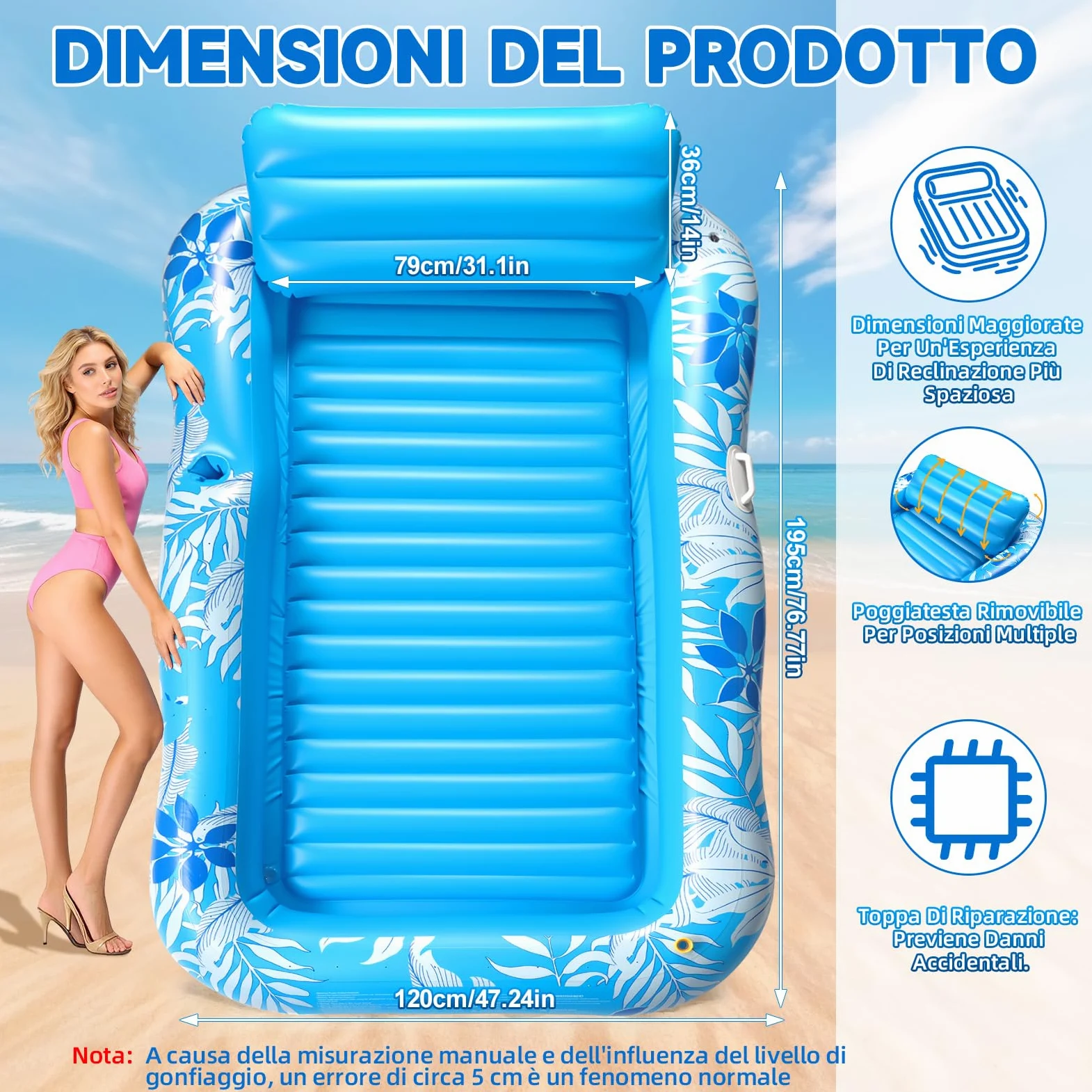 Materassino Gonfiabile Piscina Spruzzo, Piscina Abbronzante Adulti Poggiatesta Portabibite 210 * 130CM Gonfiabile Amaca Galleggiante Tanning Pool per Giardino Prato Spiaggia