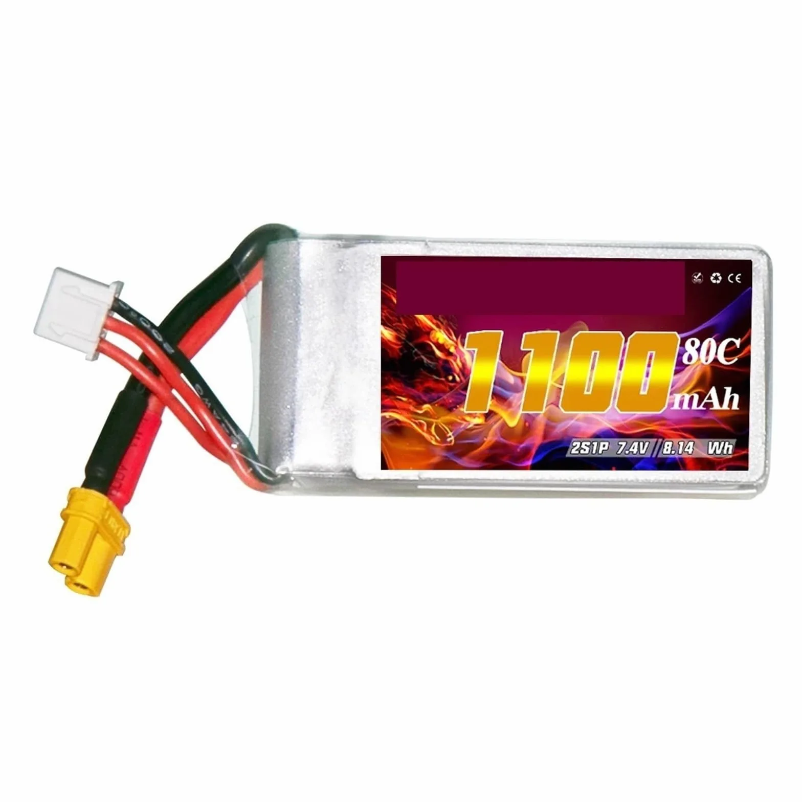 Batteria Lipo 1100mAh 2S 7.4V, compatibile con RC Helicopter Quadcopter FPV Racing Drone Parts 80C/160C Batteria ricaricabile(3pcs)