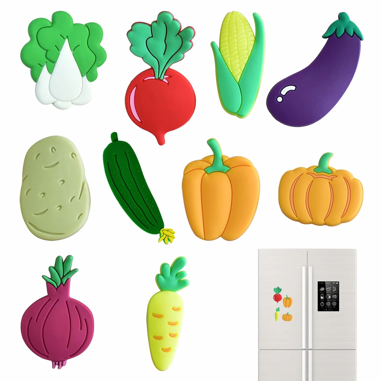 10 Calamite da frigo a forma di verdure – Calamite 3D carine per frigo e lavagna magnetica