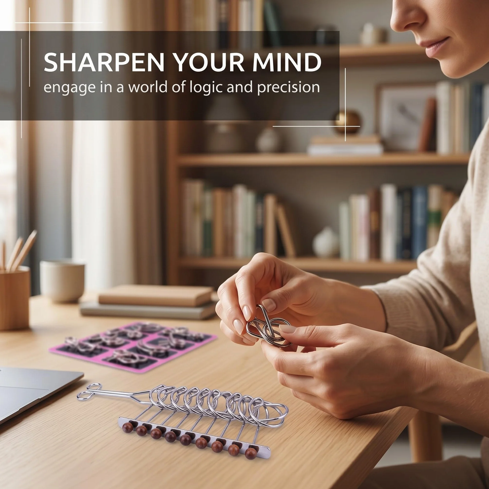 Puzzle in Metallo 3D, Set di 9 Rompicapo in Filo Metallico per Adulti e Bambini, Giocattoli Educativi