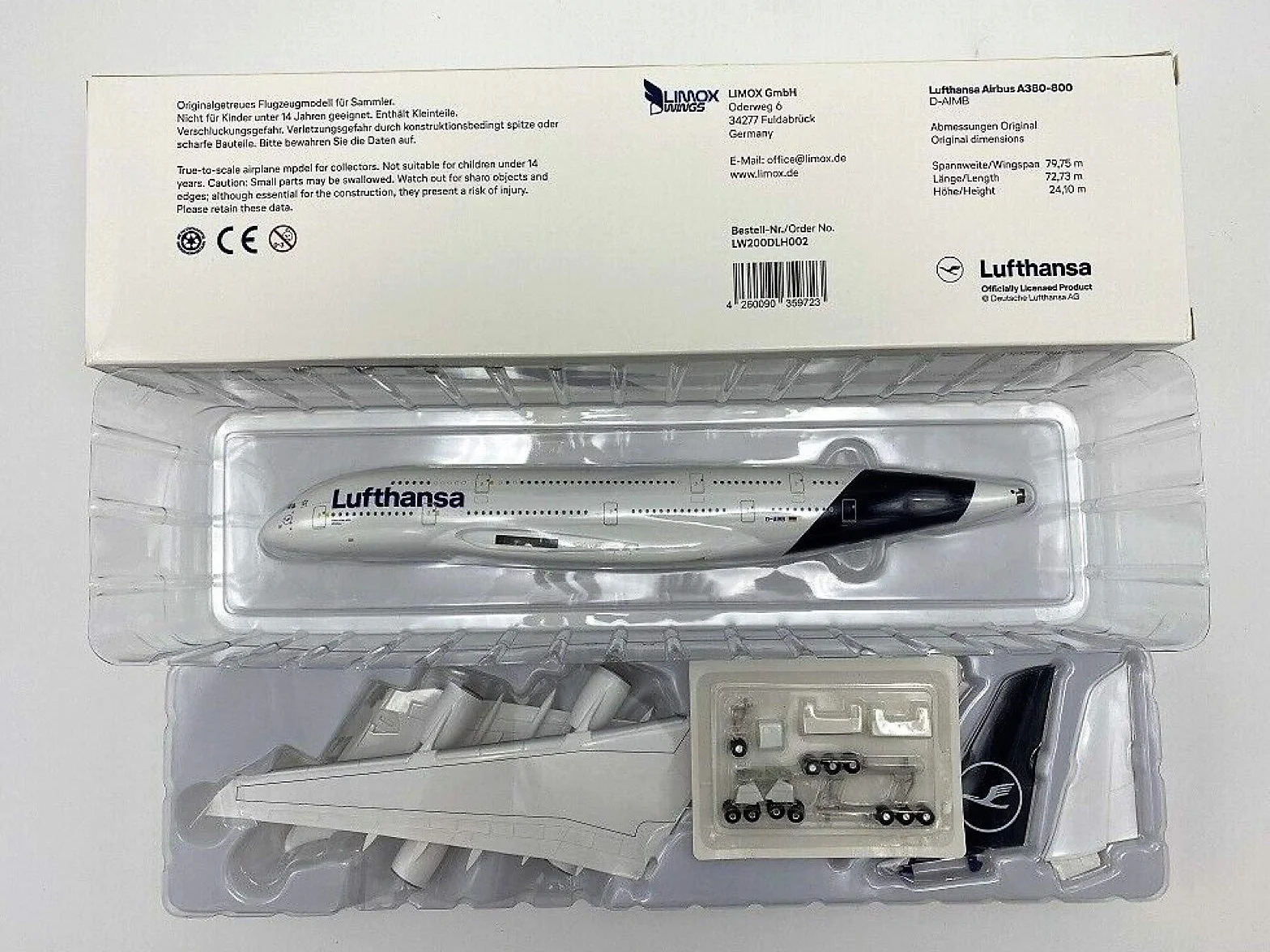 Modellino Lufthansa Airbus A380-800, scala 1:200, verniciatura Lufthansa