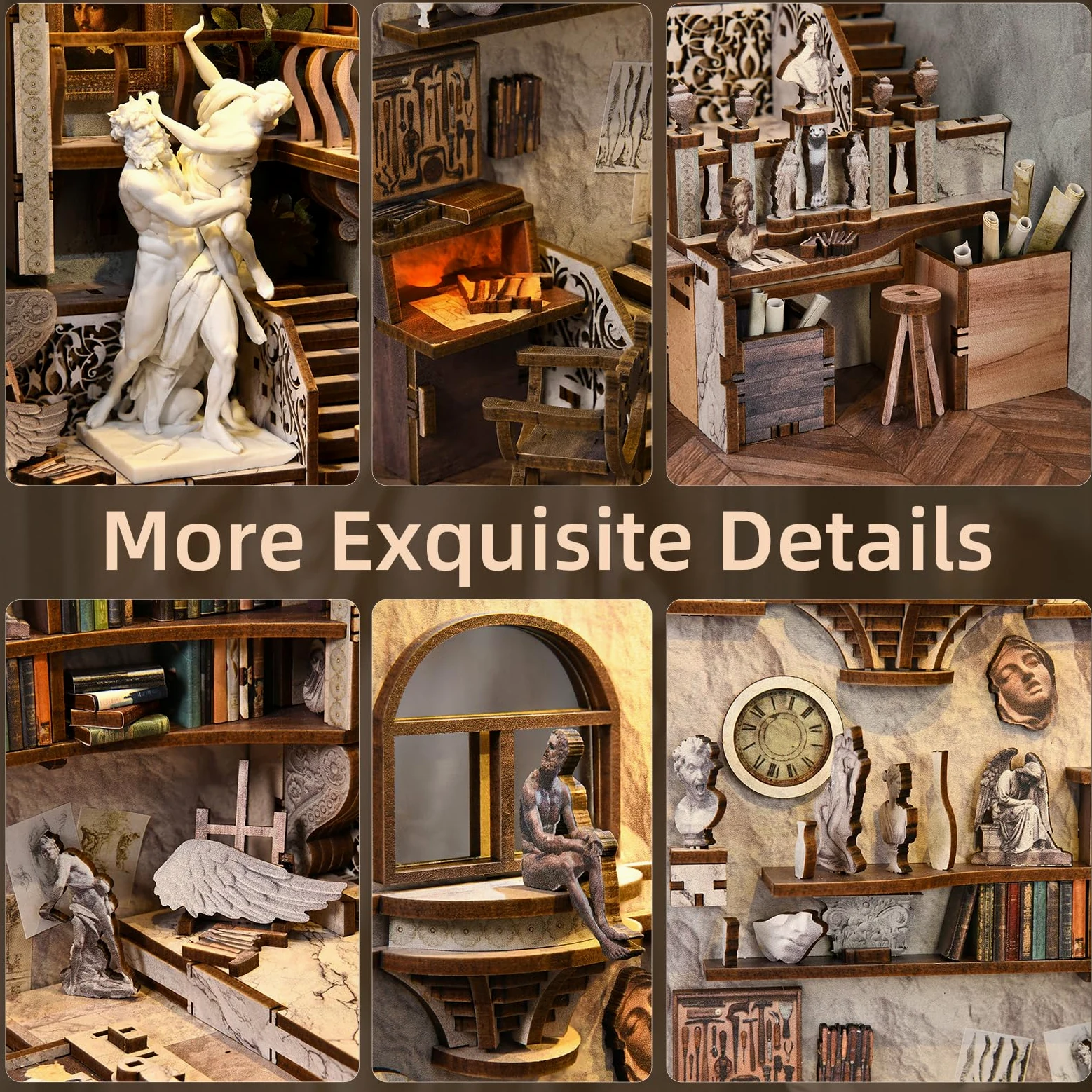 MiniCity Bernini - Kit di sculture a forma di libro, puzzle in legno 3D fai da te | 18 x 10,9 x 23,1 cm; colla e martello inclusi; 436 pezzi; montaggio 6-8 ore; istruzioni illustrate; età 14+