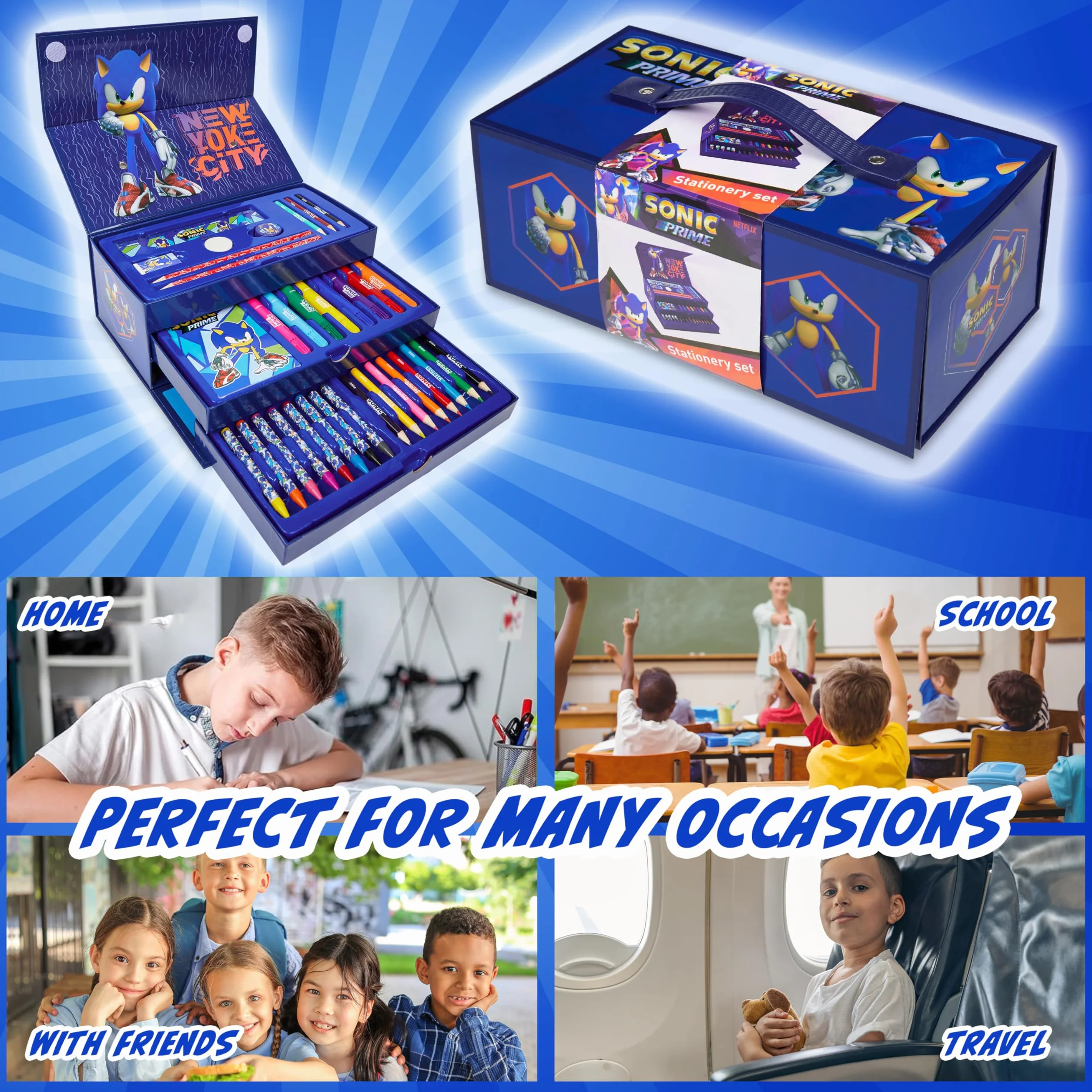 SONIC THE HEDGEHOG Valigetta Colori Bambini Set Disegno con Pastelli Pennarelli e Matite Colorate Kit Arte