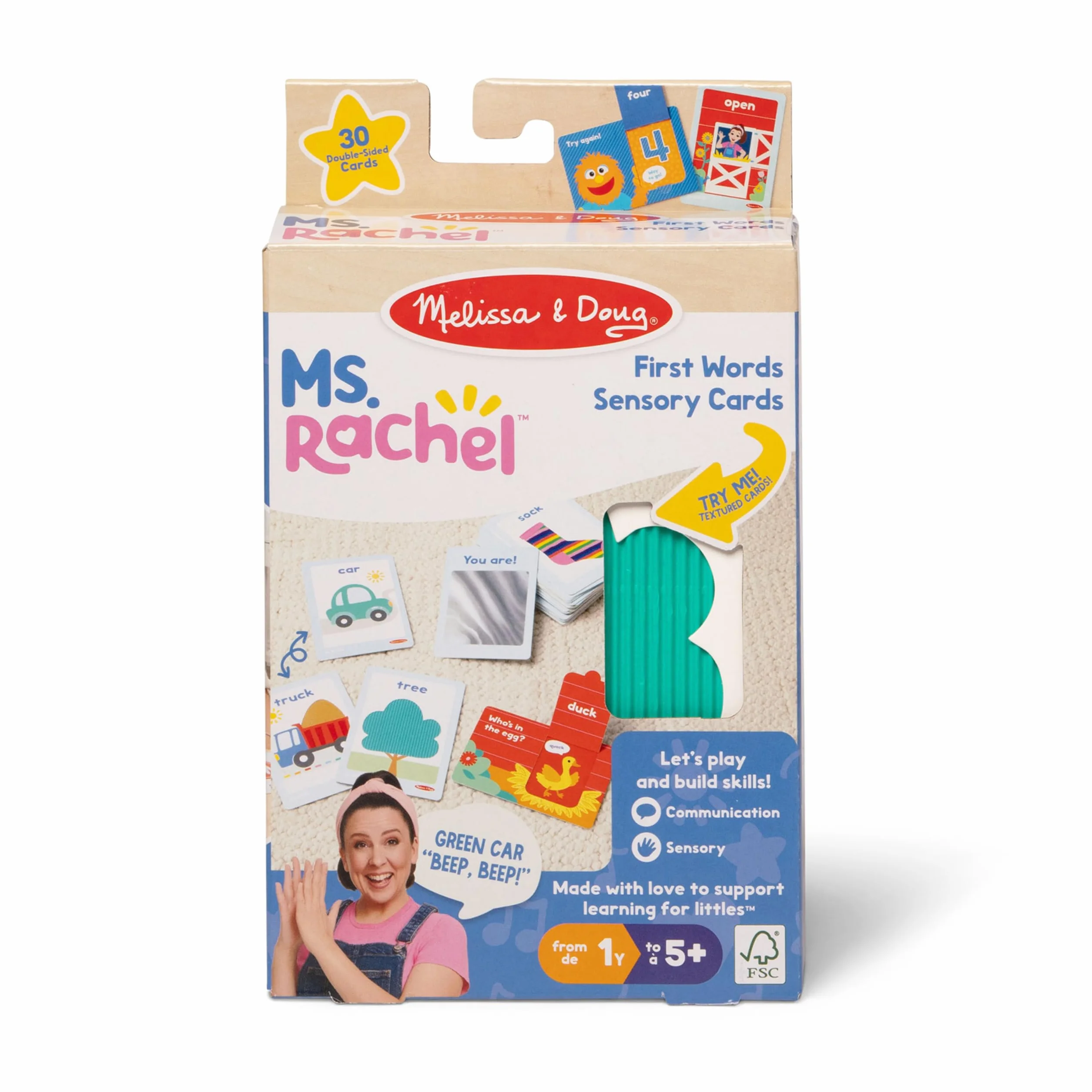 Melissa & Doug® Ms. Rachel™ First Words - Flashcard sensoriali, giocattolo educativo per bambini e bambine