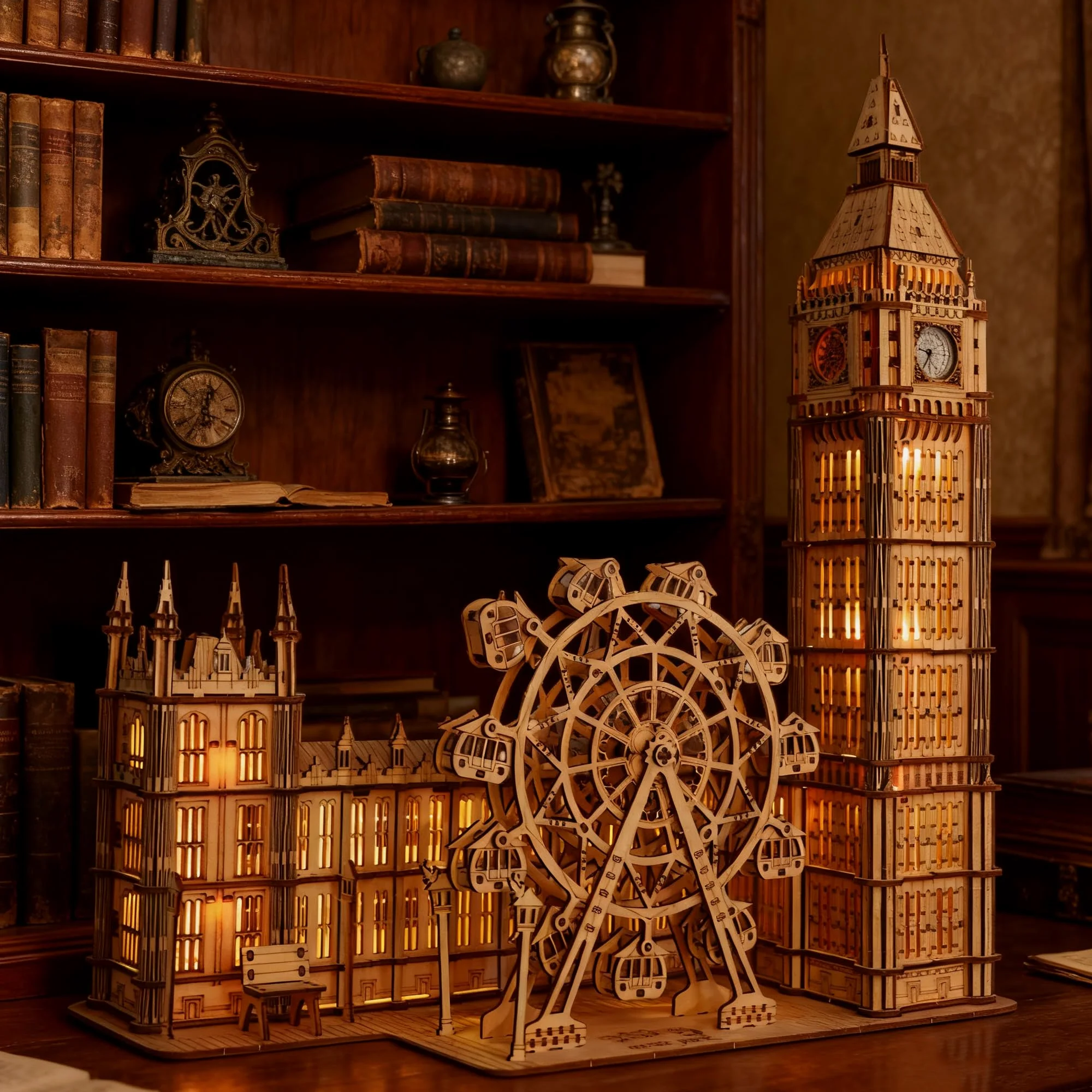 Puzzle 3D in legno Big Ben con orologio funzionante - Kit modello da 306 pezzi per adulti - Non richiede colla - Fai da te con ruota panoramica mobile - Decorazione per ufficio e soggiorno
