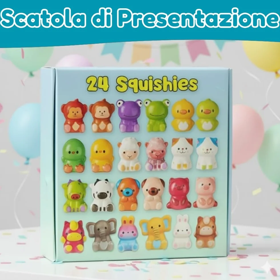 24 PCS Squishy Animali + Sacchetti Regalo Singoli, Giochi Antistress, Tocco Morbido, Espansione Lenta, Gadget Compleanno Bambini | Pack 24 Squishy + Sacchetti Regalo