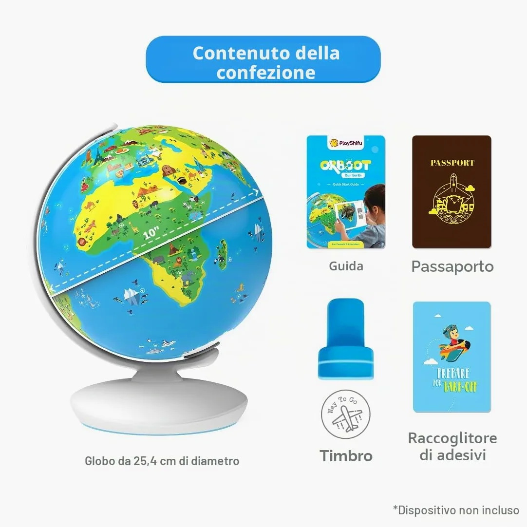 Orboot Earth by PlayShifu (App Based): globo interattivo AR per bambini, giocattolo STEM per ragazzi e ragazze età 4-10 | Giocattolo educativo regalo (senza frontiere, nessun nome sul globo)