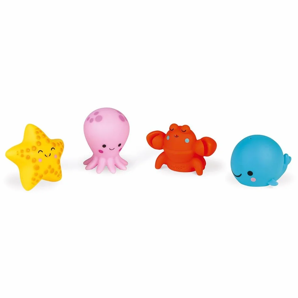 Janod - Spruzzatori Animali Marini - Set di 4 - Divertenti Animali spruzzatori - Giocattolo da Bagno per Bambini - da 10 Mesi, J04703