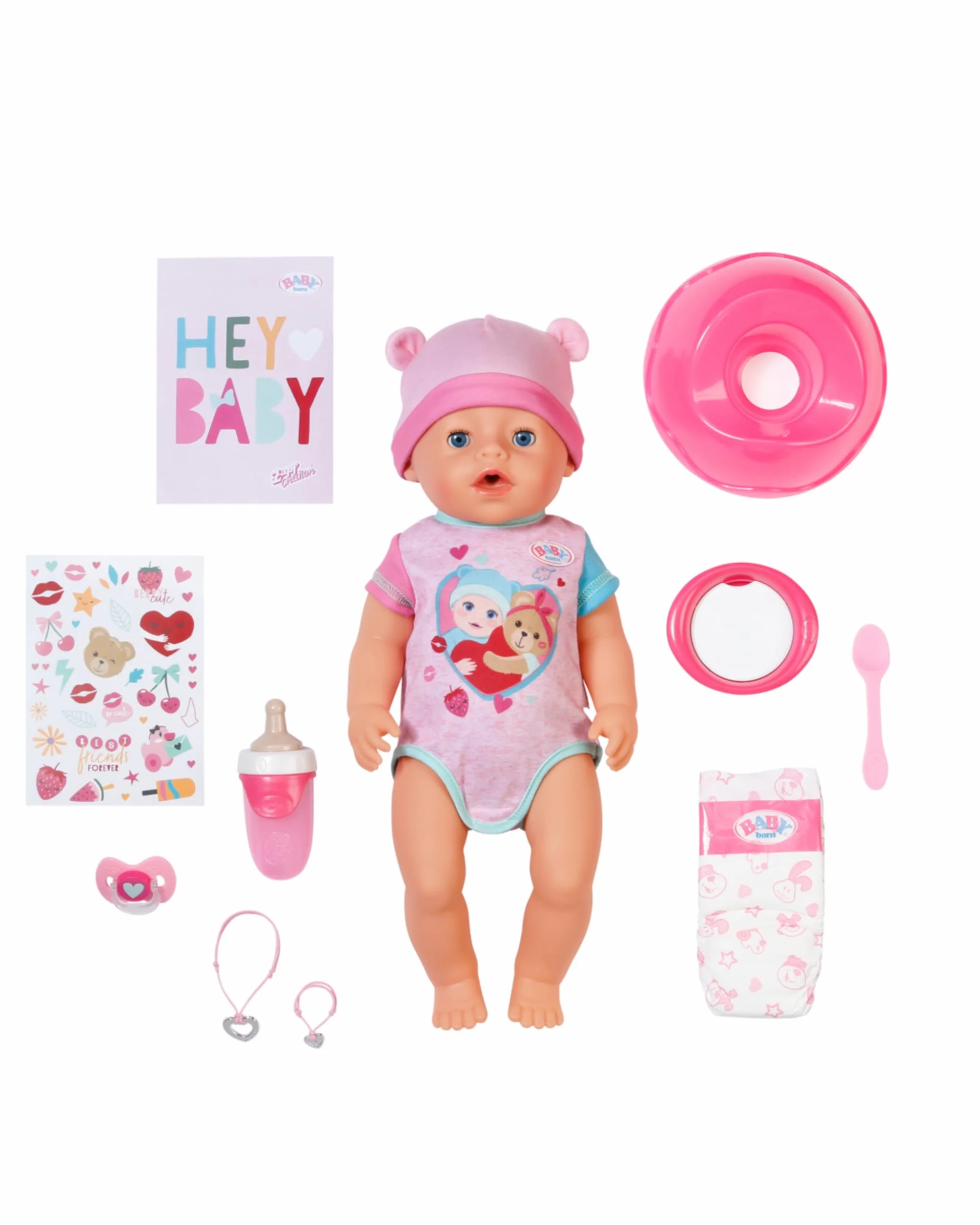 BABY born Emma - Bambola alta 43 cm - 10 funzioni con accessori e tutina - Funziona completamente senza batterie - Adatto per bambini a partire dai 3 anni di età