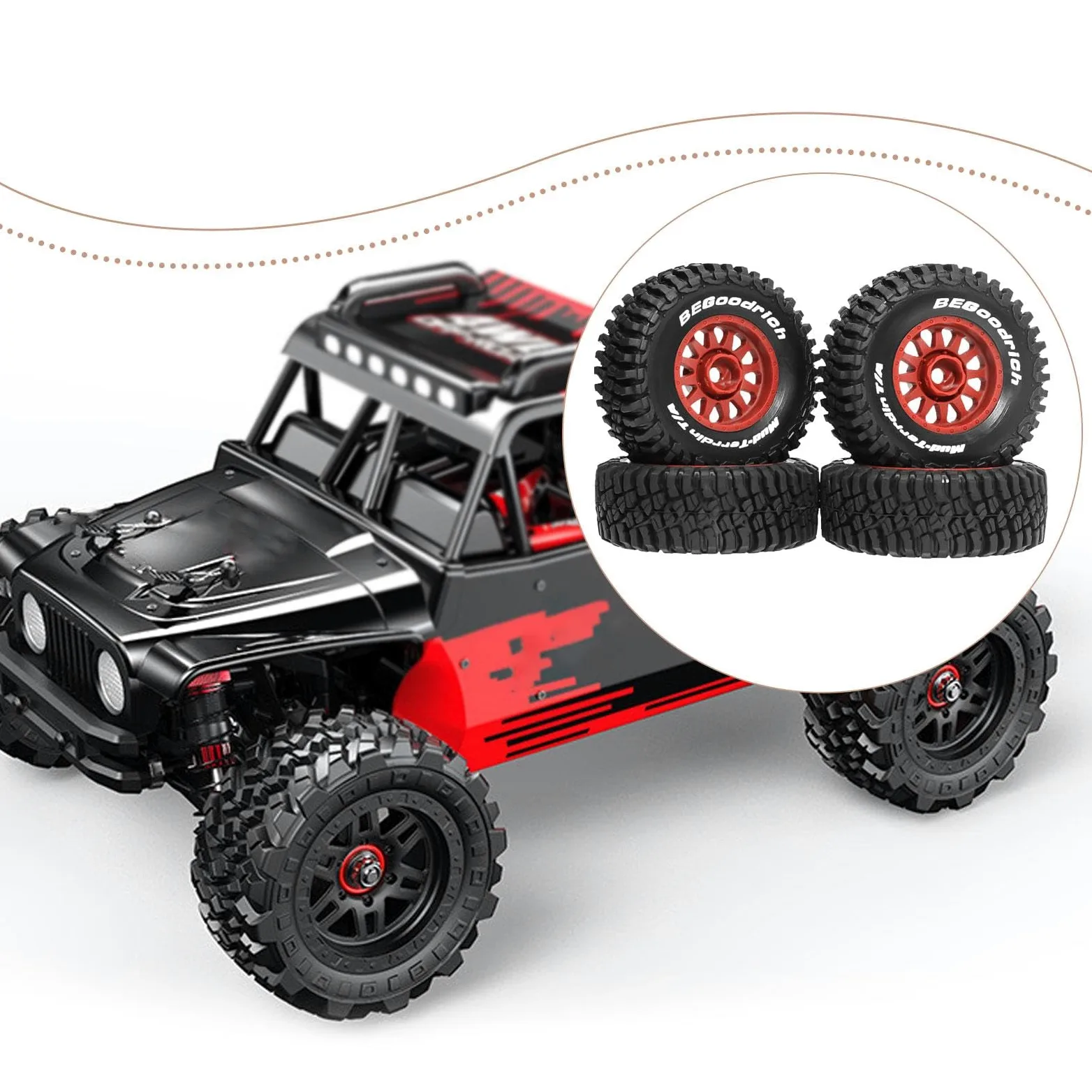4 Pezzi RC Car Tires Ruote E Pneumatici per Auto Radiocomandate Ricambio Robusto Mozzi Universali Facile Montaggio Adatti per Modellismo su, Rosso