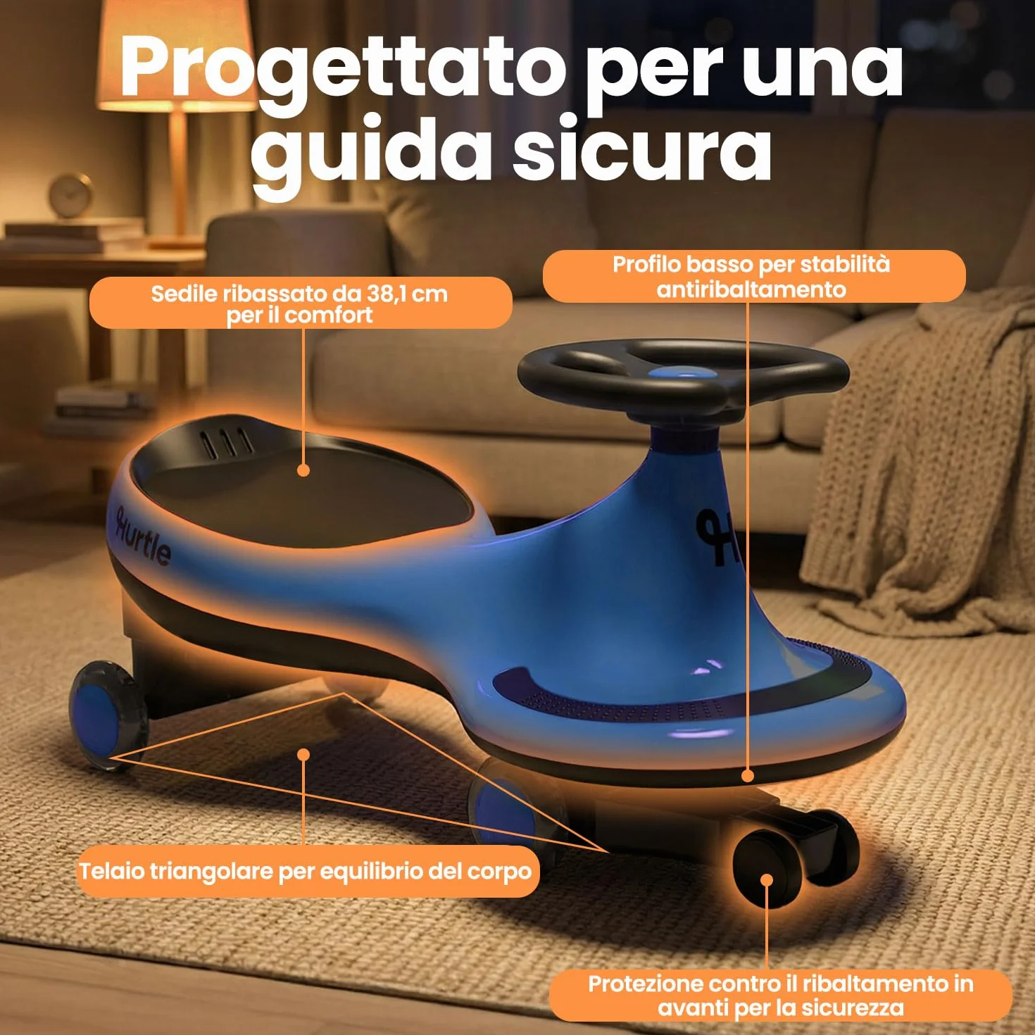 Hurtle Macchina per Bambini Cavalcabile a Movimento Oscillante, senza Pedali, Blu