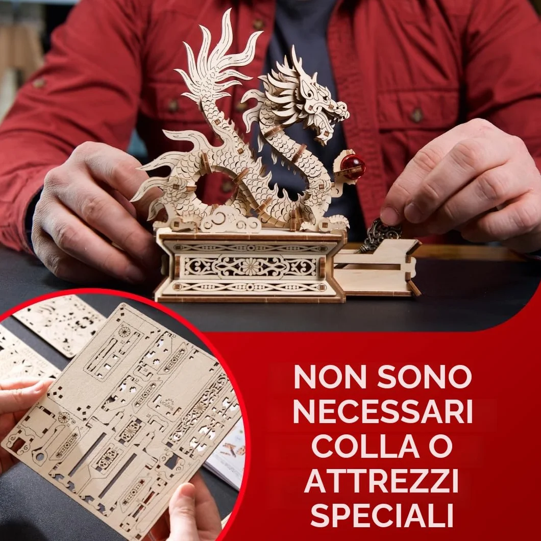 UGEARS Puzzle 3D Drago di Legno - Kit di Costruzione per Adulti - Puzzle Drago Cinese 3D in Legno per Uomini