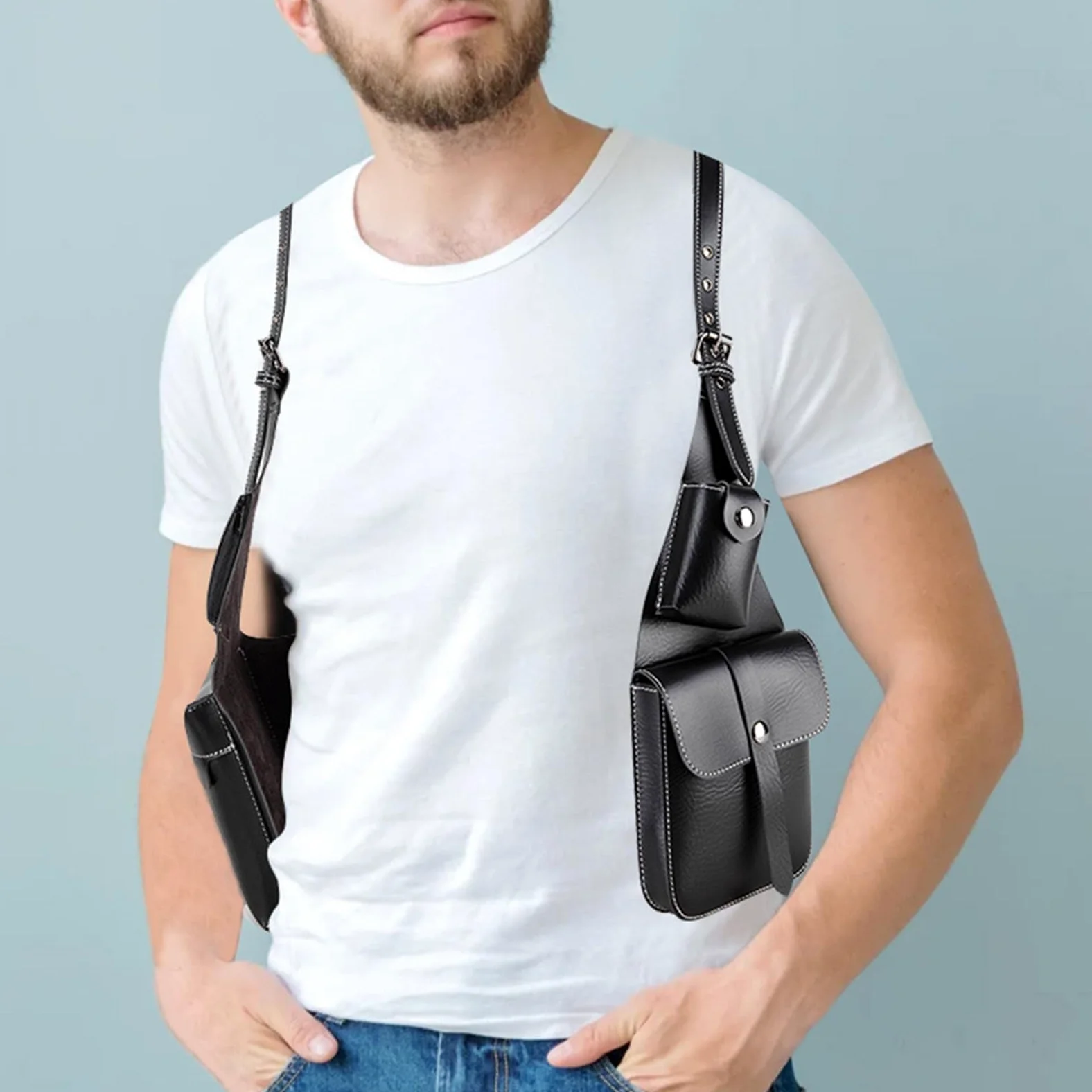 Borse per fondine ascellari retrò in pelle PU con cinturino | Borsa funzionale con fondine in pelle per giochi ruolo e attività all ' aperto, tracolla regolabile per cosplay