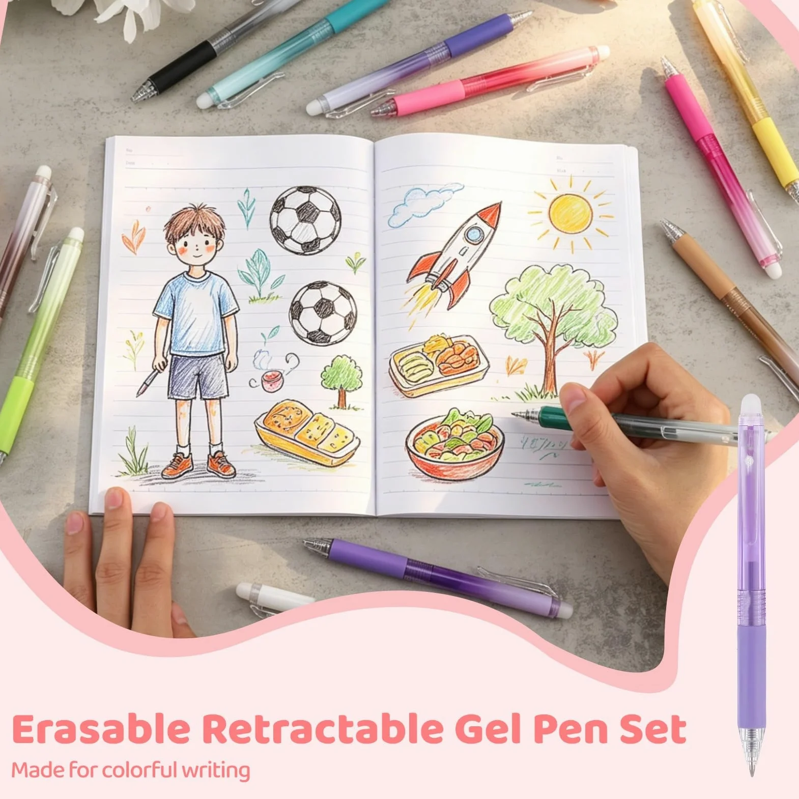 36 penne gel cancellabili retrattili, penne a inchiostro multicolore a punta fine da 0,7 mm con gomma da cancellare, penne termosensibili per scrivere, disegnare, colorare e prendere appunti