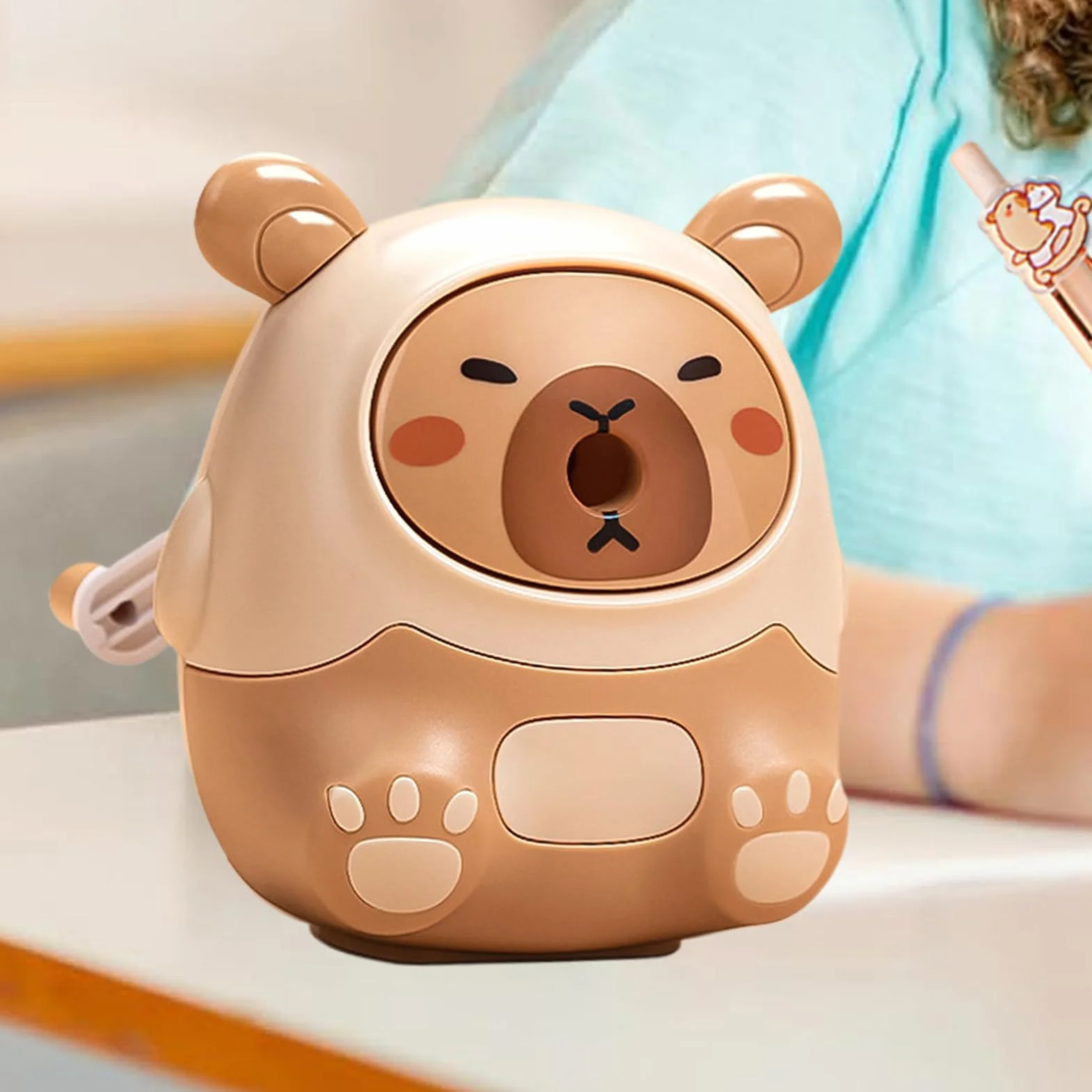 Temperamatite Per Bambini - Temperamatite A Manovella Con Design A Forma Di Trottola Per Scuola,Taglierina a Manovella con Design Cartone Animato a Forma di Capibara per Arte del Disegno