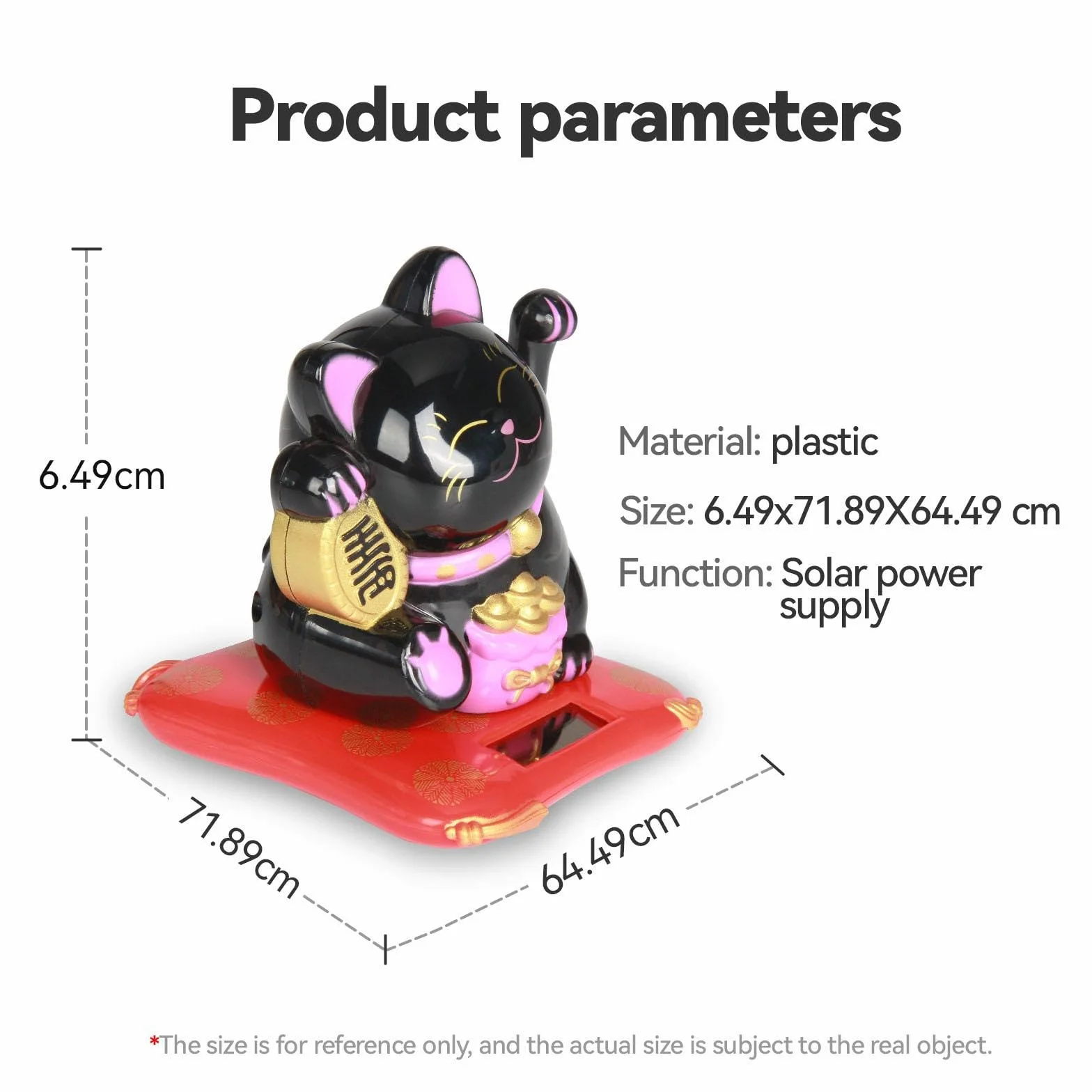Maneki Neko Fortune Cat Solare Gatto Braccio Ondeaggiante Home Decor Black
