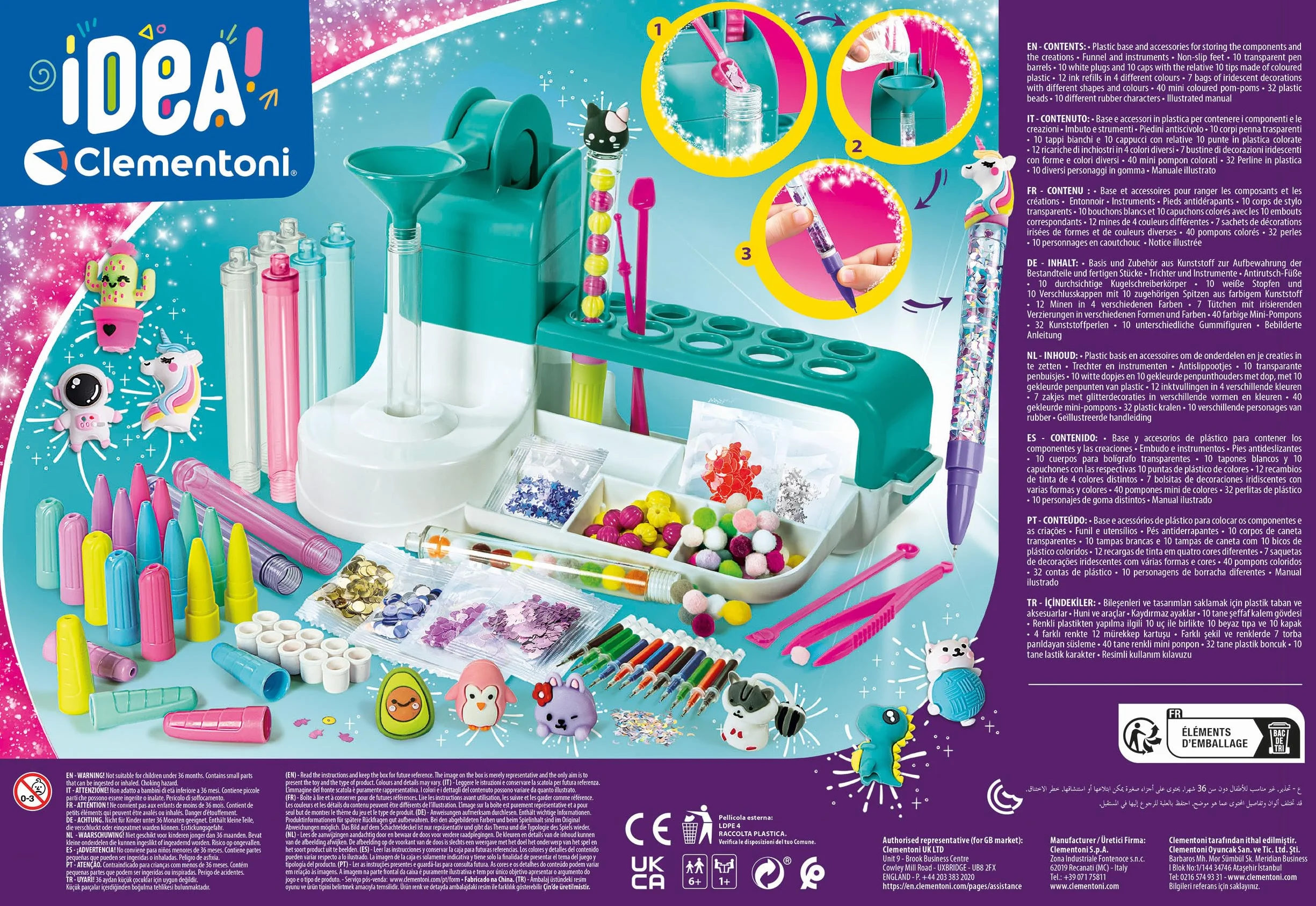 Clementoni Laboratorio delle Penne Personalizzate, Kit Creativo per Bambini 6+ Anni, 50+ Accessori