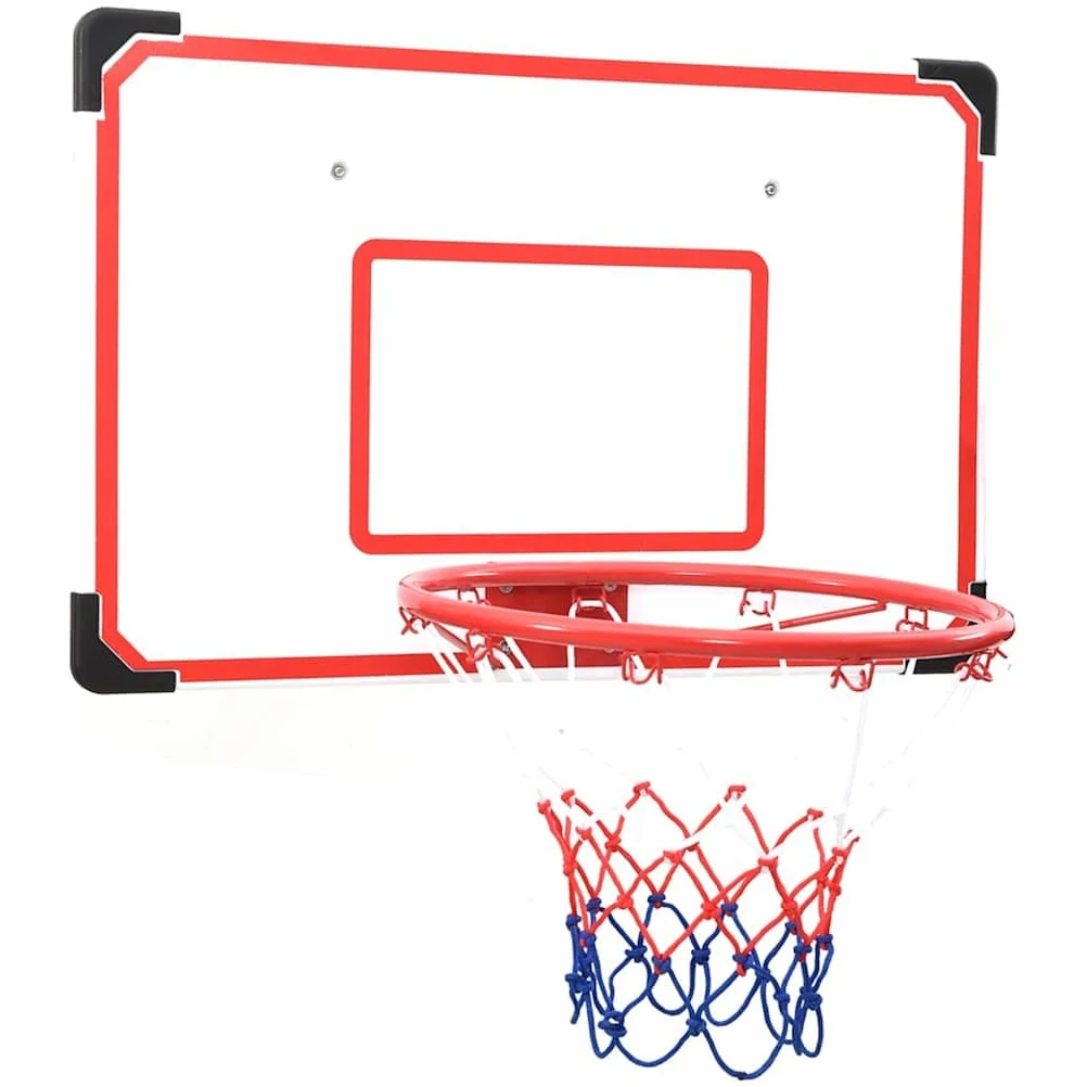 Set di 5 palle da basket da parete con tavola posteriore in polietilene, rete tricolore e pompa ad aria, per giardino, garage o vialetto