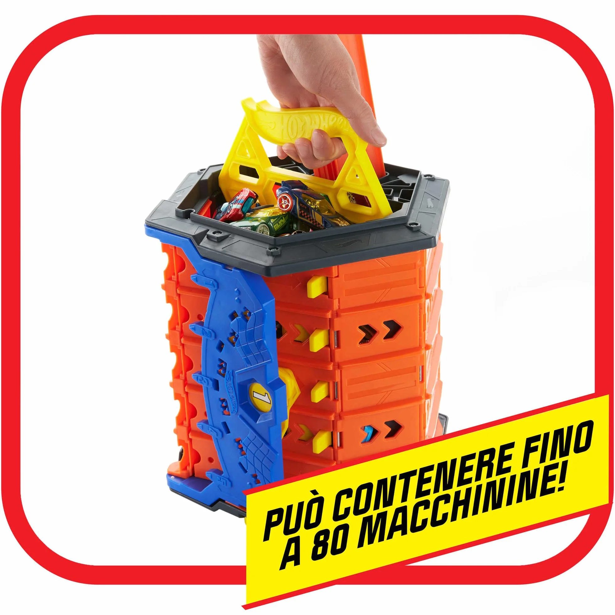 Hot Wheels- Pista Srotolabile Super Discesa, Bauletto si Trasforma in Pista a 5 Corsie, Include 1 Macchinina in Scala 1:64, Imballaggio Sostenibile, Giocattolo per Bambini 4-10 Anni, HGK41