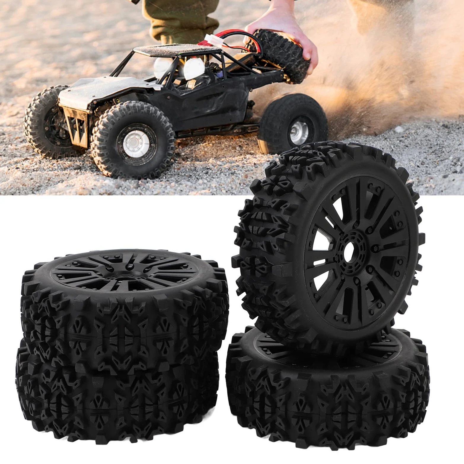 Pneumatici RC fuoristrada per auto radiocomandate in scala 1:8, ruote con profilo aggressivo, design esagonale 17 mm per una presa eccellente e una facile installazione