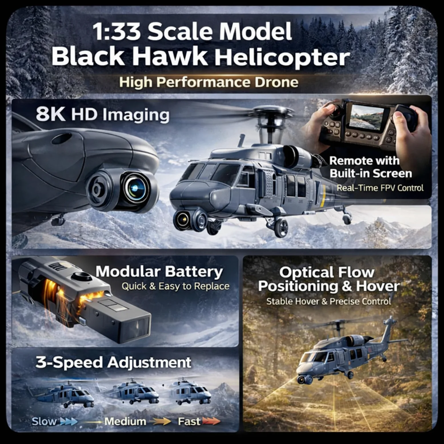 Elicottero RC L2 senza alettoni 6 canali localizzazione tramite flusso ottico volo invertito con un solo tasto telecamera 8K e schermo integrato telecomando 2 batterie