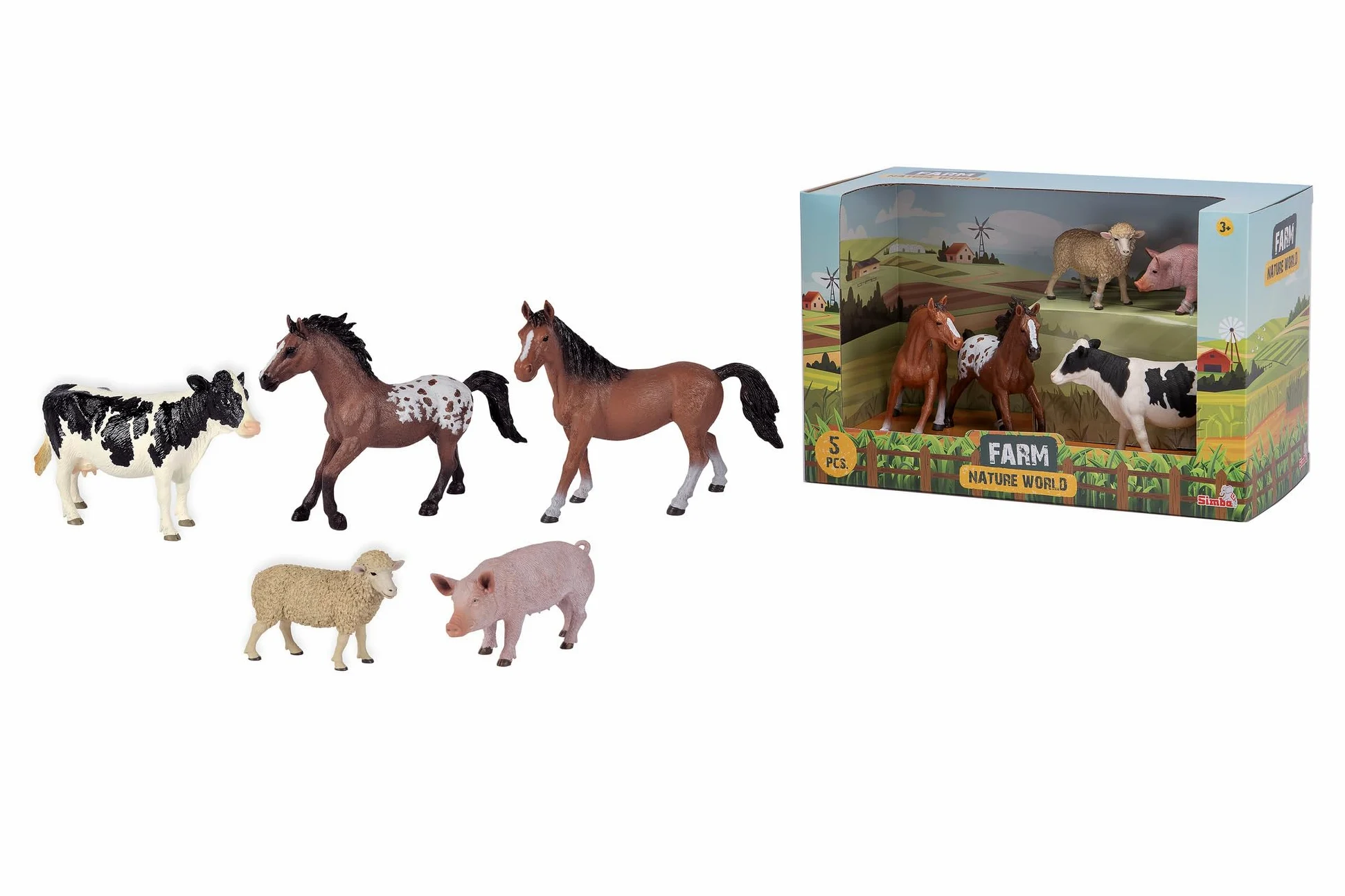 Simba 104343102 - Set di statuine fattoria con personaggi della fattoria, giocattoli, cavallo, cavallo al galoppo, pecora, maiale, mucca, 10-15 cm, a partire dai 3 anni