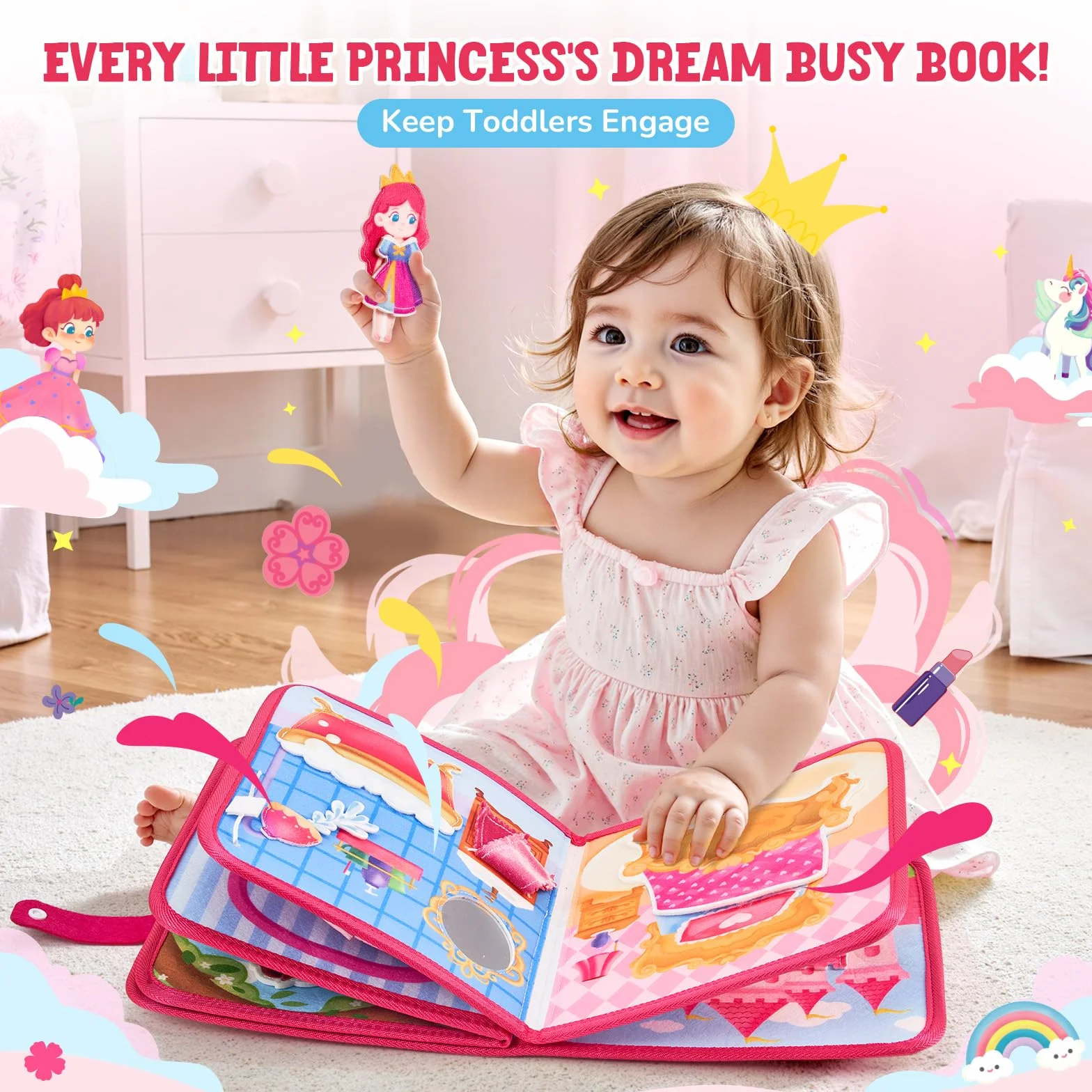 JoyCat Busy Board Montessori Giochi 1-4 Anni, Libro Interattivo Pannello Sensoriale Bambini, Quiet Book Regalo Compleanno